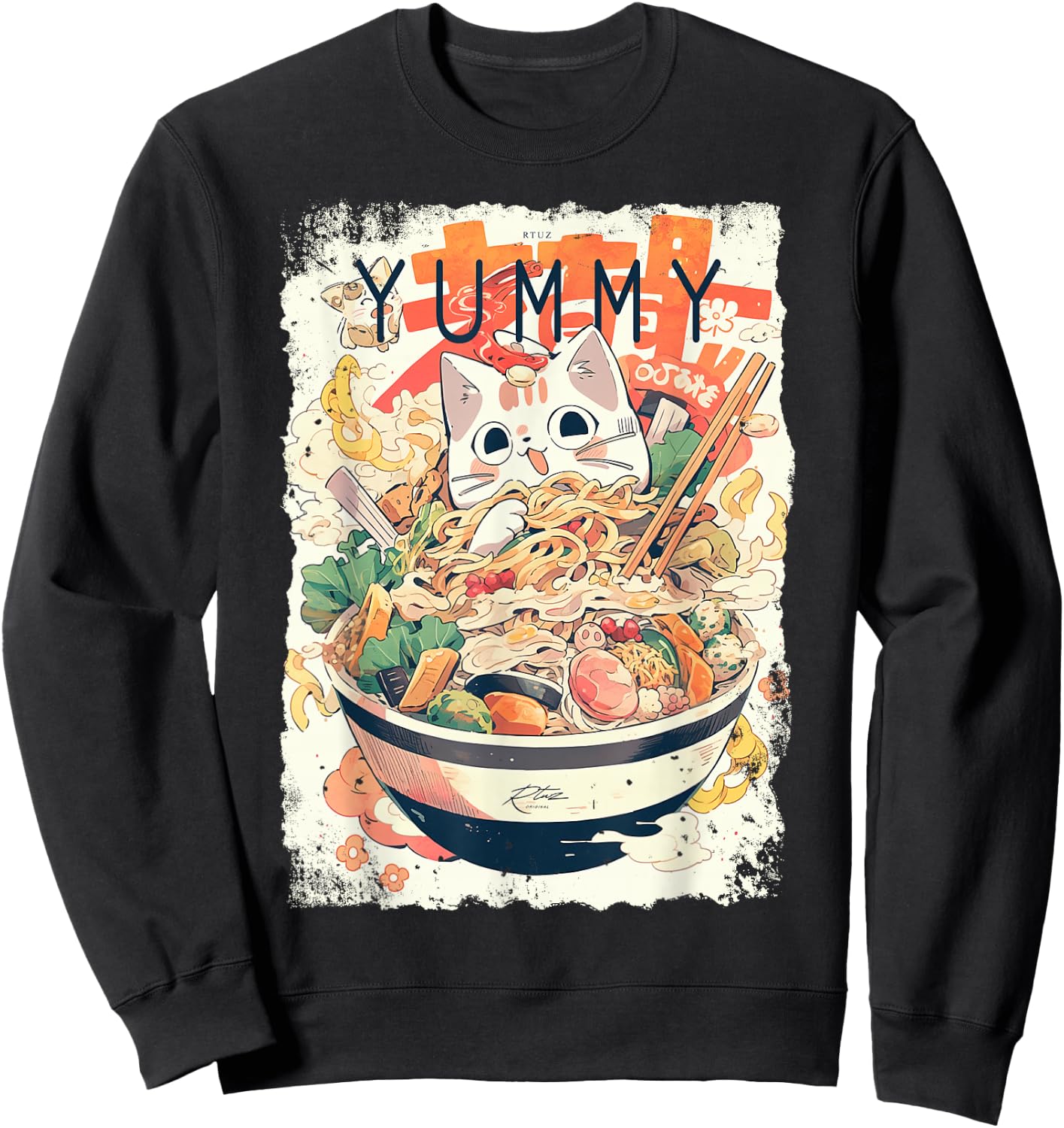Ramen Nudeln Katze Japan Y2K Kawaii Retro Katzen Manga Anime Sweatshirt - Sweatshirt | Black