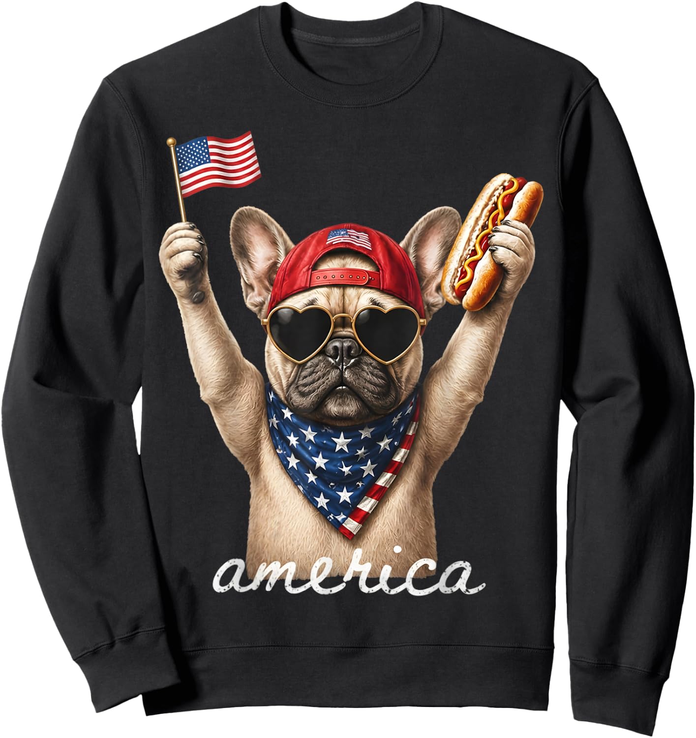 USA America French Bulldog Hot Dog 1776-2026 4th of July Sweatshirt - Sweatshirt | Black