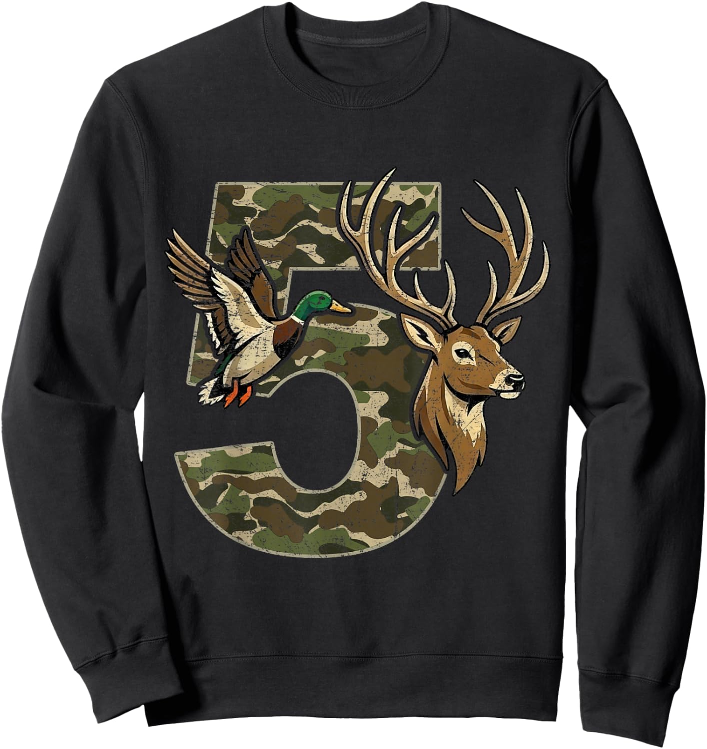 5 Years Old 5th Birthday for Boys Girls Camouflage Hunting Sweatshirt - Sweatshirt | Black