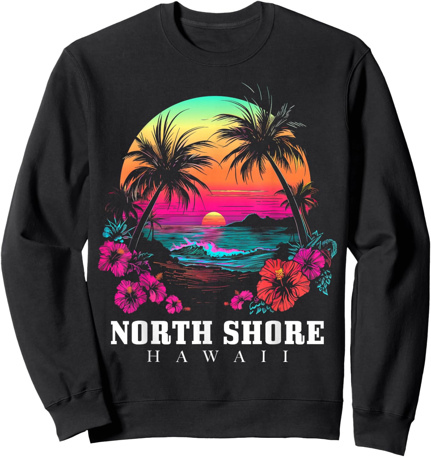 Surfer Souvenir North Shore Oahu Hawaii Hibiscus Sweatshirt - Sweatshirt | Black