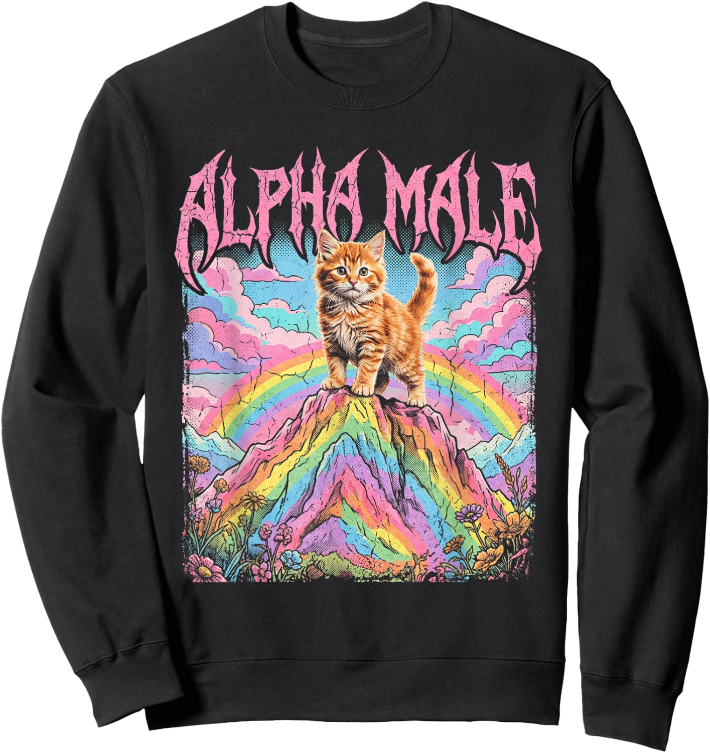 Alpha Male Kätzchen Lustige Katze Regenbogen Blumen Sweatshirt - Sweatshirt | Black
