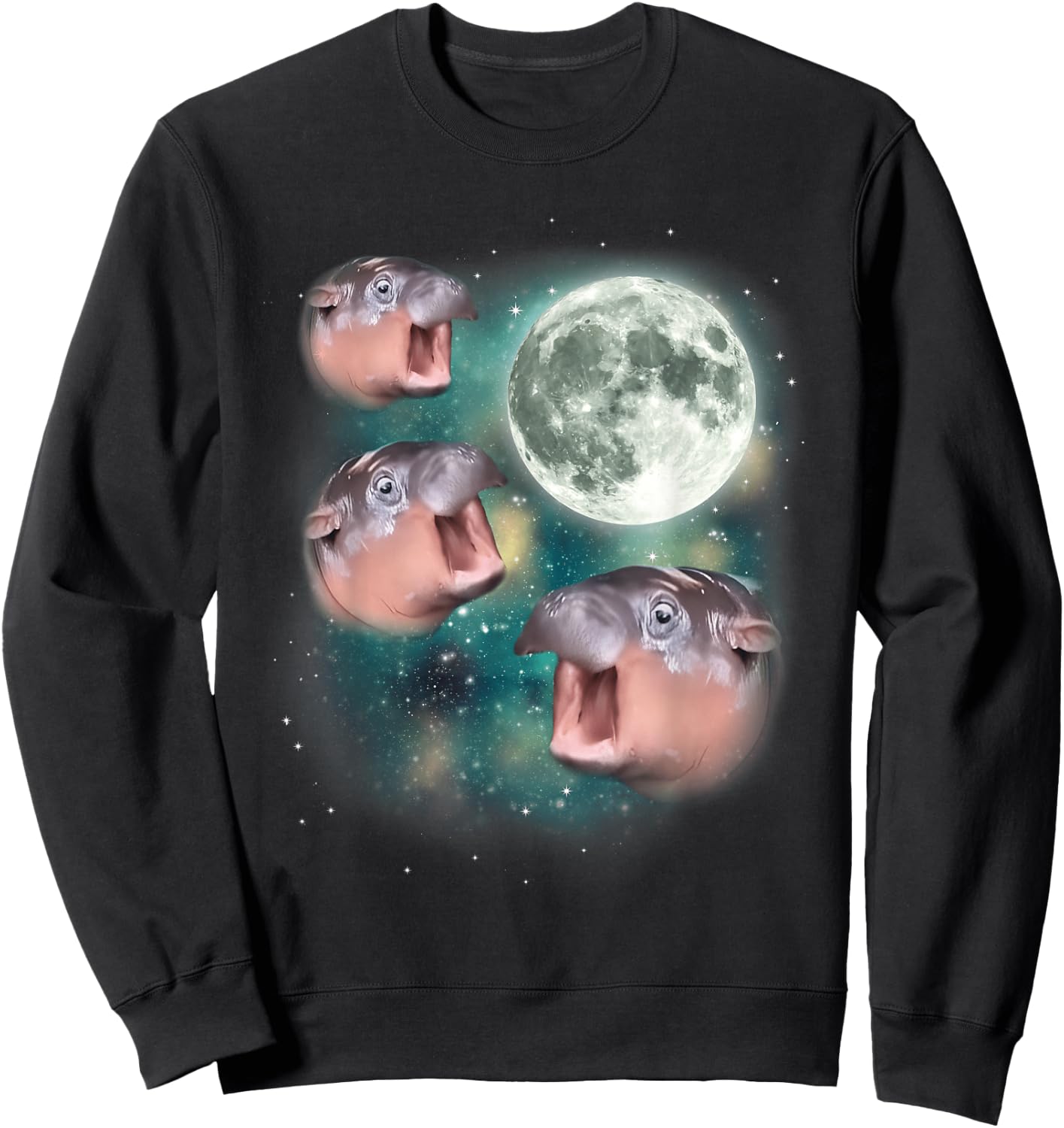 3 Moon-Deng | Baby Hippo Meme Funny Hippo Animal , black Sweatshirt - Sweatshirt | Black