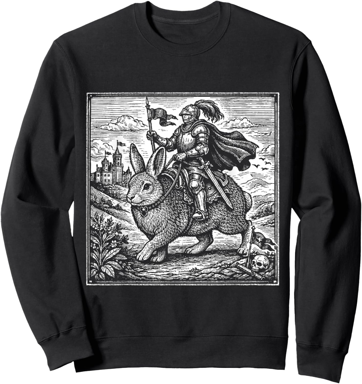 Funny Medieval Knight Rabbit Castle Fantasy Renaissance Fair Sweatshirt - Sweatshirt | Black