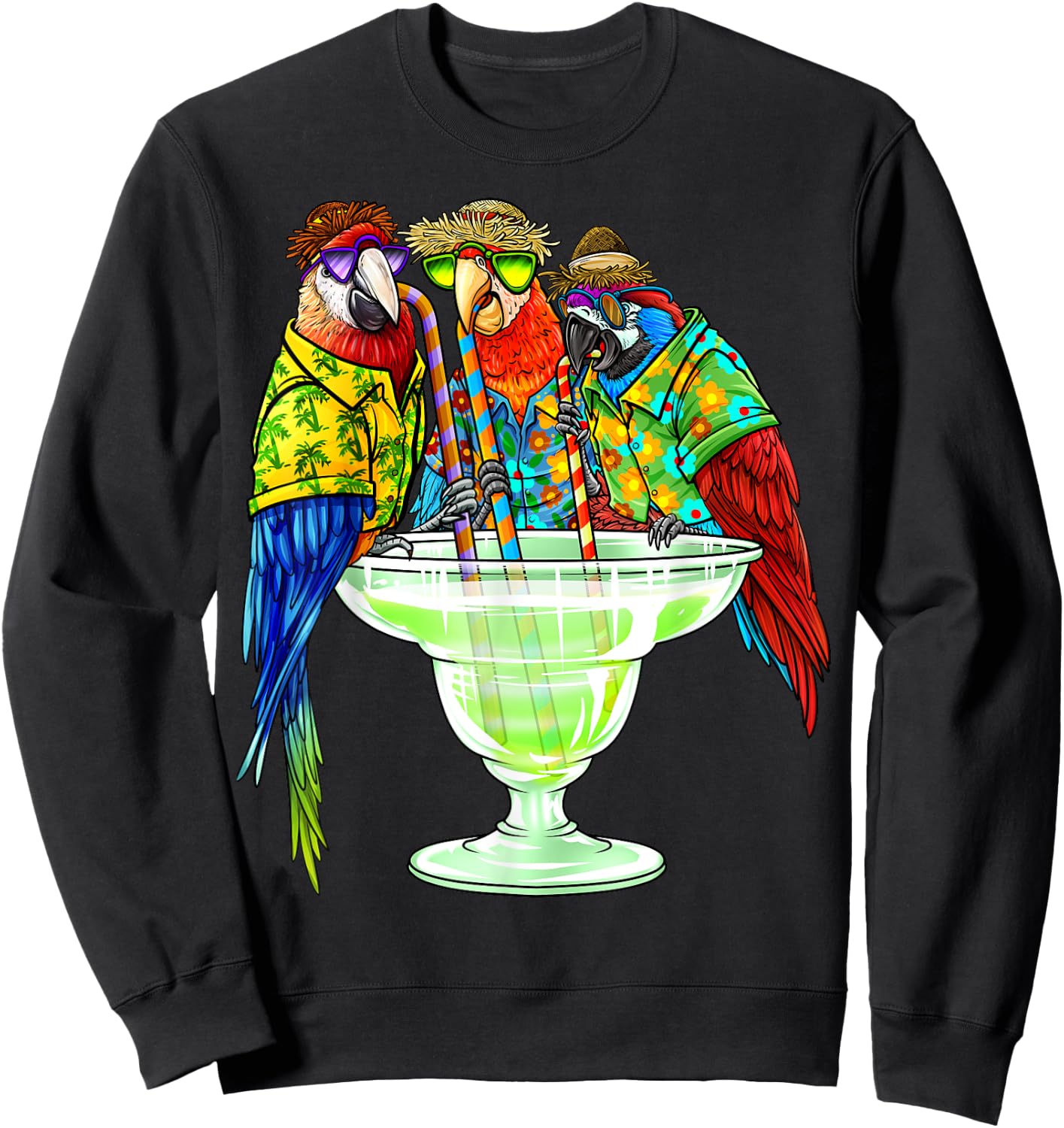 Parrots Drinking Margarita Hawaiian Vacation Birds Sweatshirt - Sweatshirt | Black