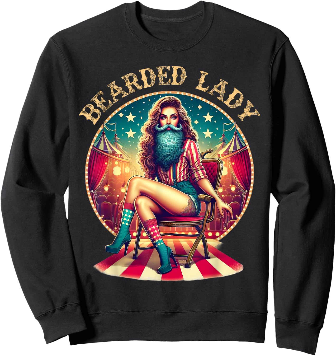 Bearded Lady Costume Circus Crew Vintage Carnival Party Sweatshirt - Sweatshirt | Black
