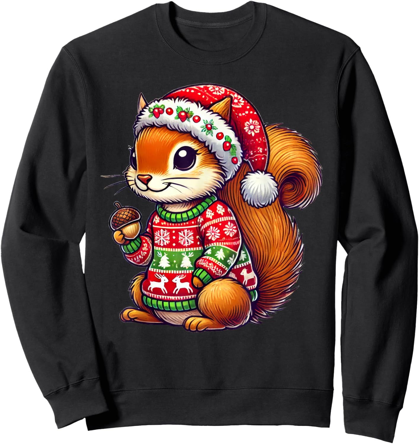 Squirrel Ugly Sweater Santa Hat Christmas Sweatshirt - Sweatshirt | Black