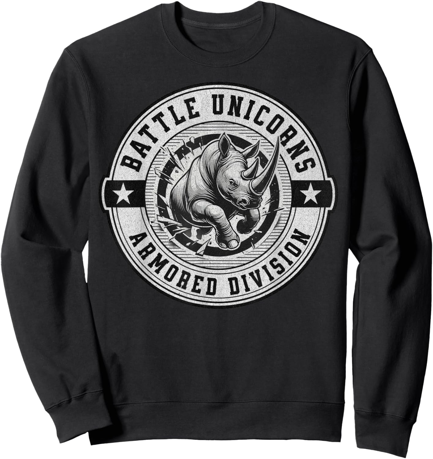 Unicorn Design- Adults or Kids- Battle Unicorns Rhino -Funny Sweatshirt - Sweatshirt | Black