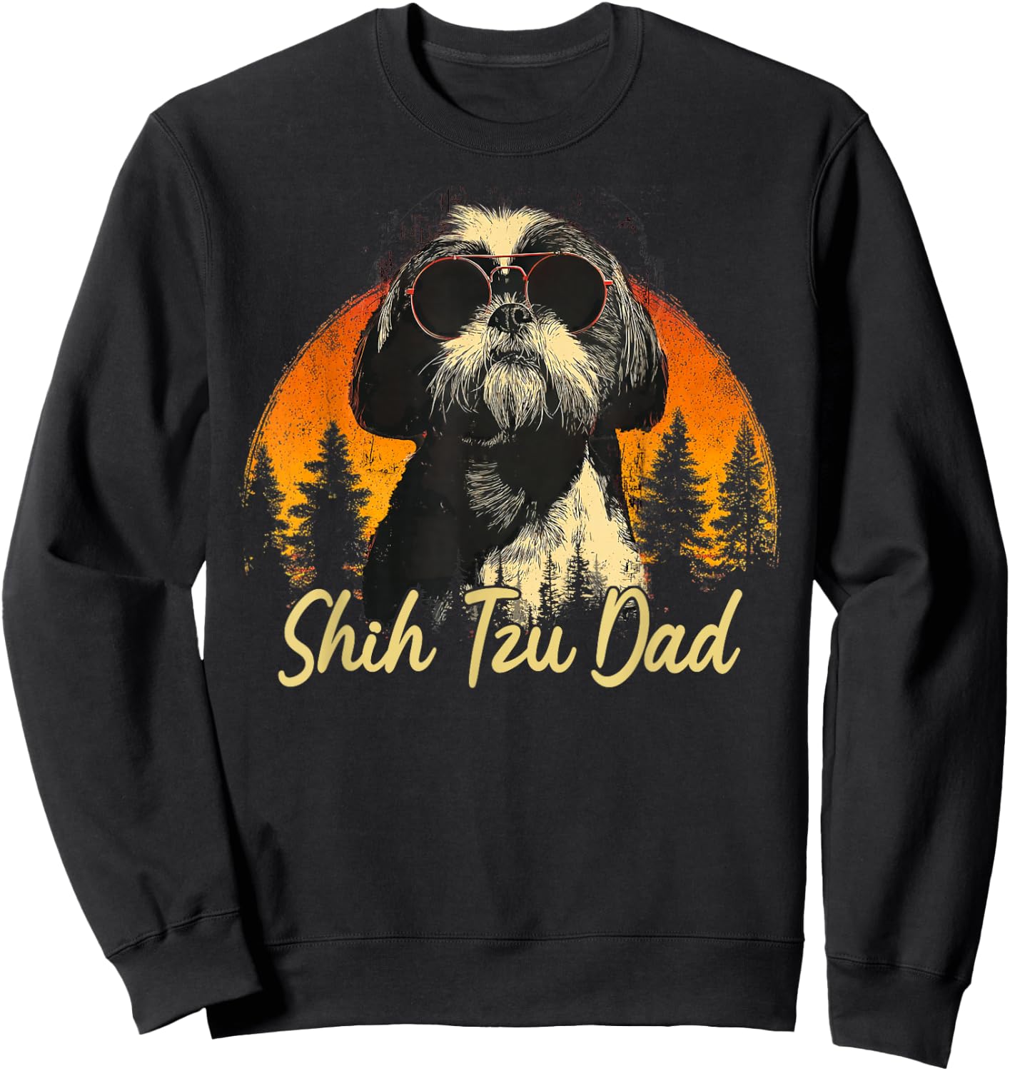 Best Shih Tzu Dad Vintage Fathers Day Dog Lover Men Women Sweatshirt - Sweatshirt | Black