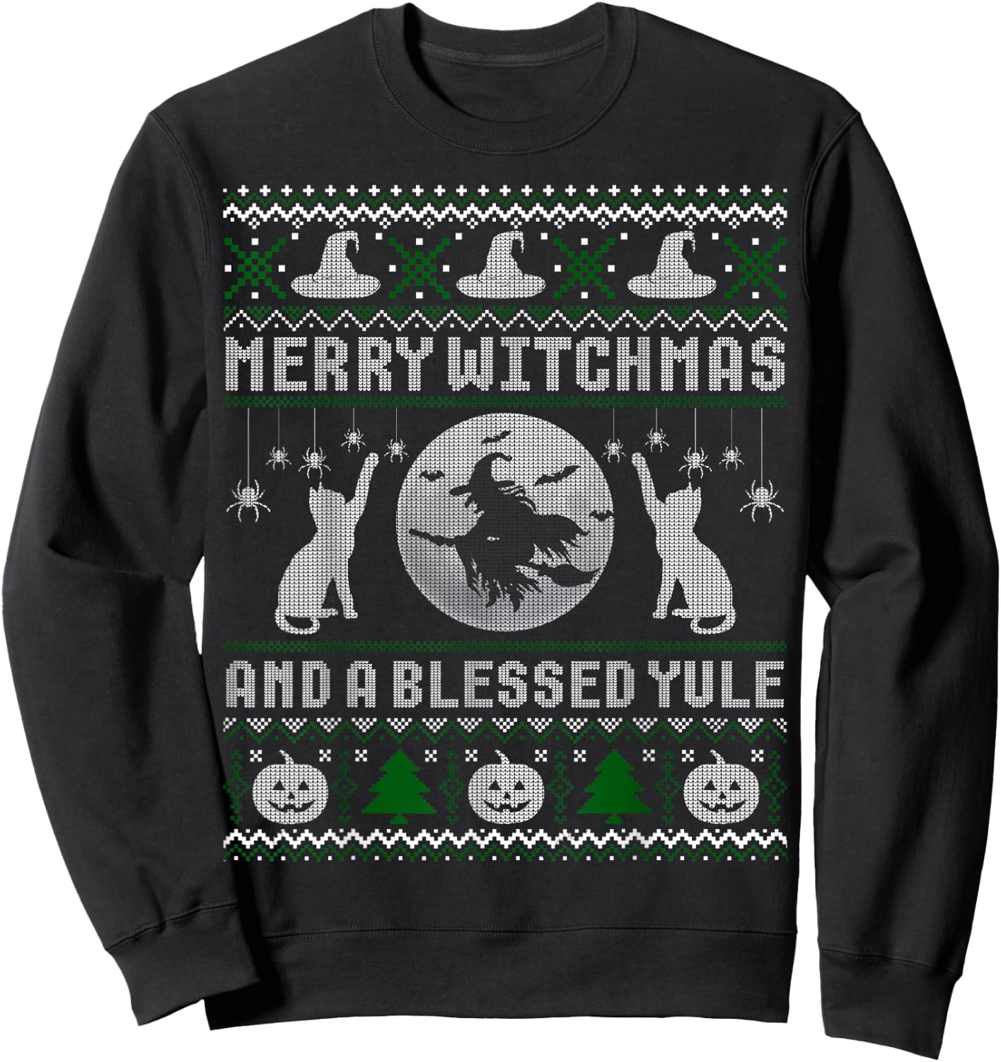 Merry Witchmas Cat Lover Ugly Christmas Sweaters Men Women Kids Sweatshirt - Sweatshirt | Black