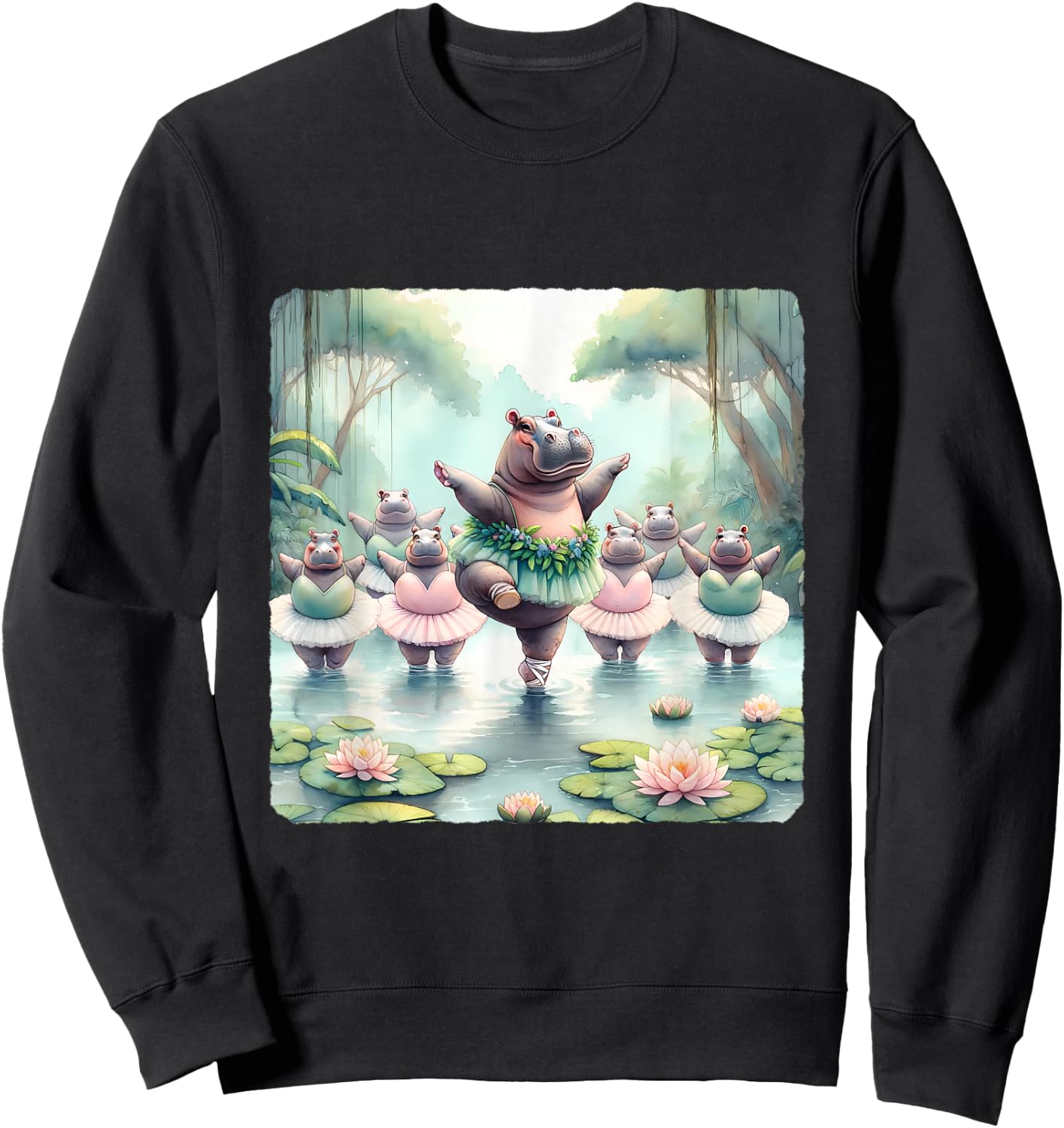 Hippos Ballet In River With Jungle Backdrop Sweatshirt - Sweatshirt | Black