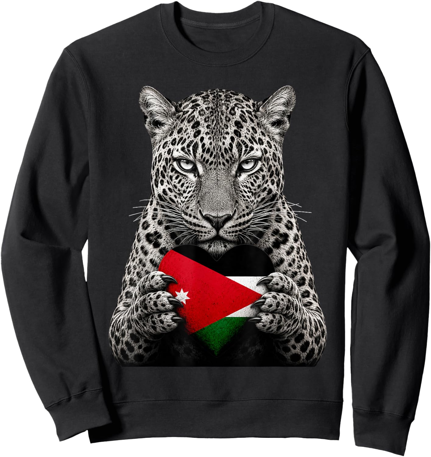 Jordan Flag Heart Pride Country Heritage Leopard Jordanian Sweatshirt - Sweatshirt | Black