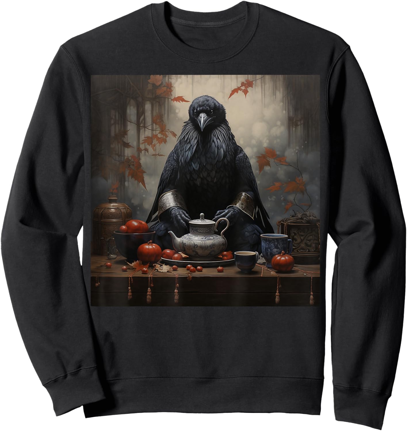 Japanese Art Japanese Woodblock Art Print Tea Ceremony Crow Sweatshirt - Sweatshirt | Black