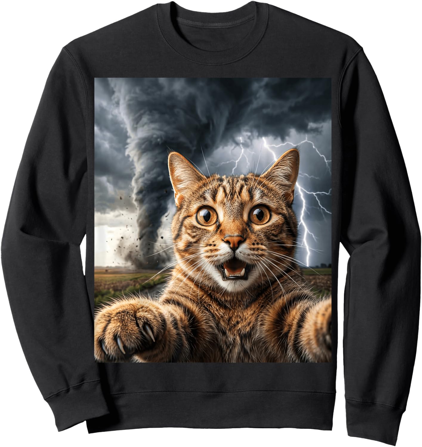 Funny Storm Chaser Cat Selfie Tornado Weather Sweatshirt - Sweatshirt | Black