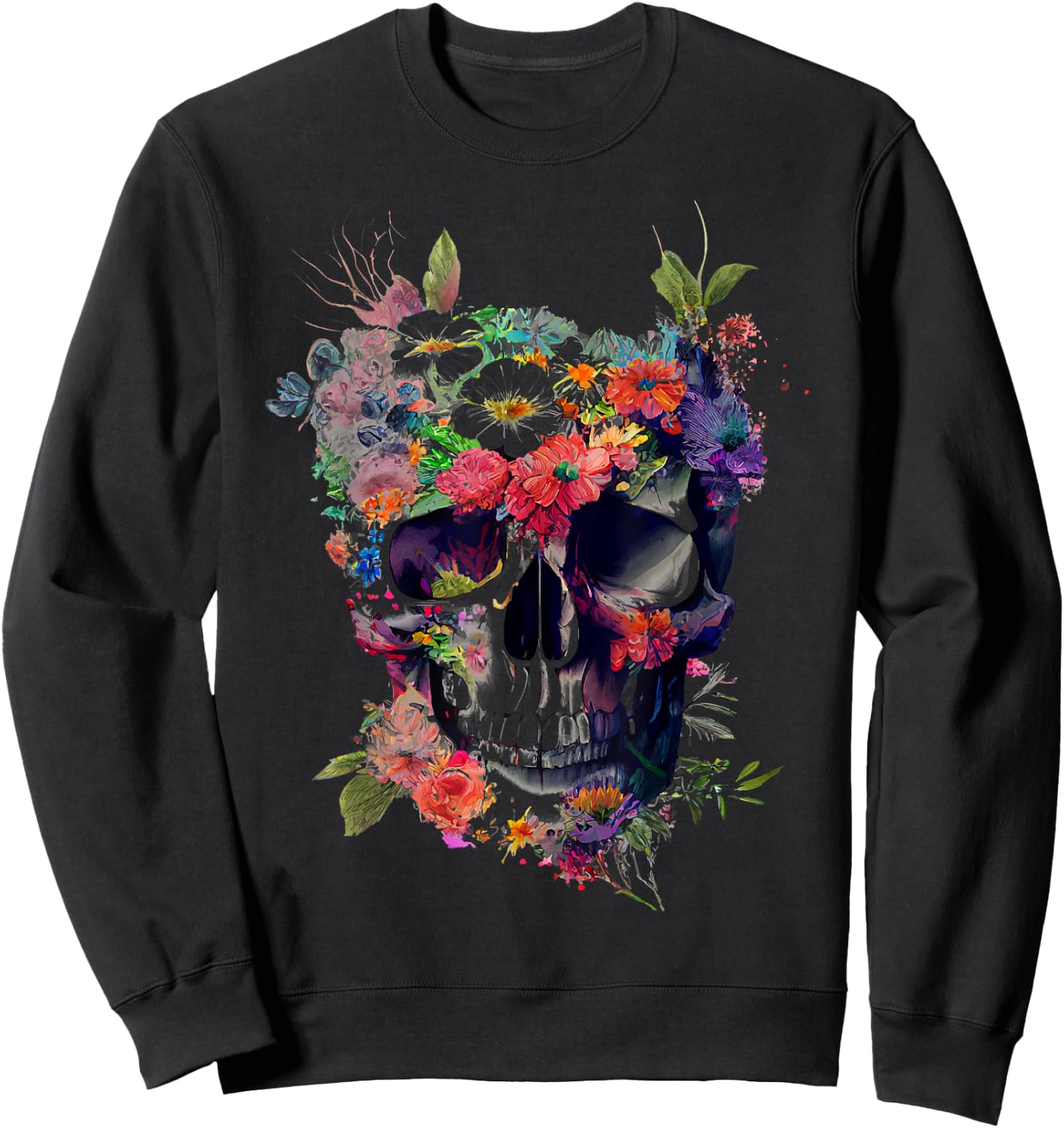 Totenkopf mit Blumen Sweatshirt - Sweatshirt | Black