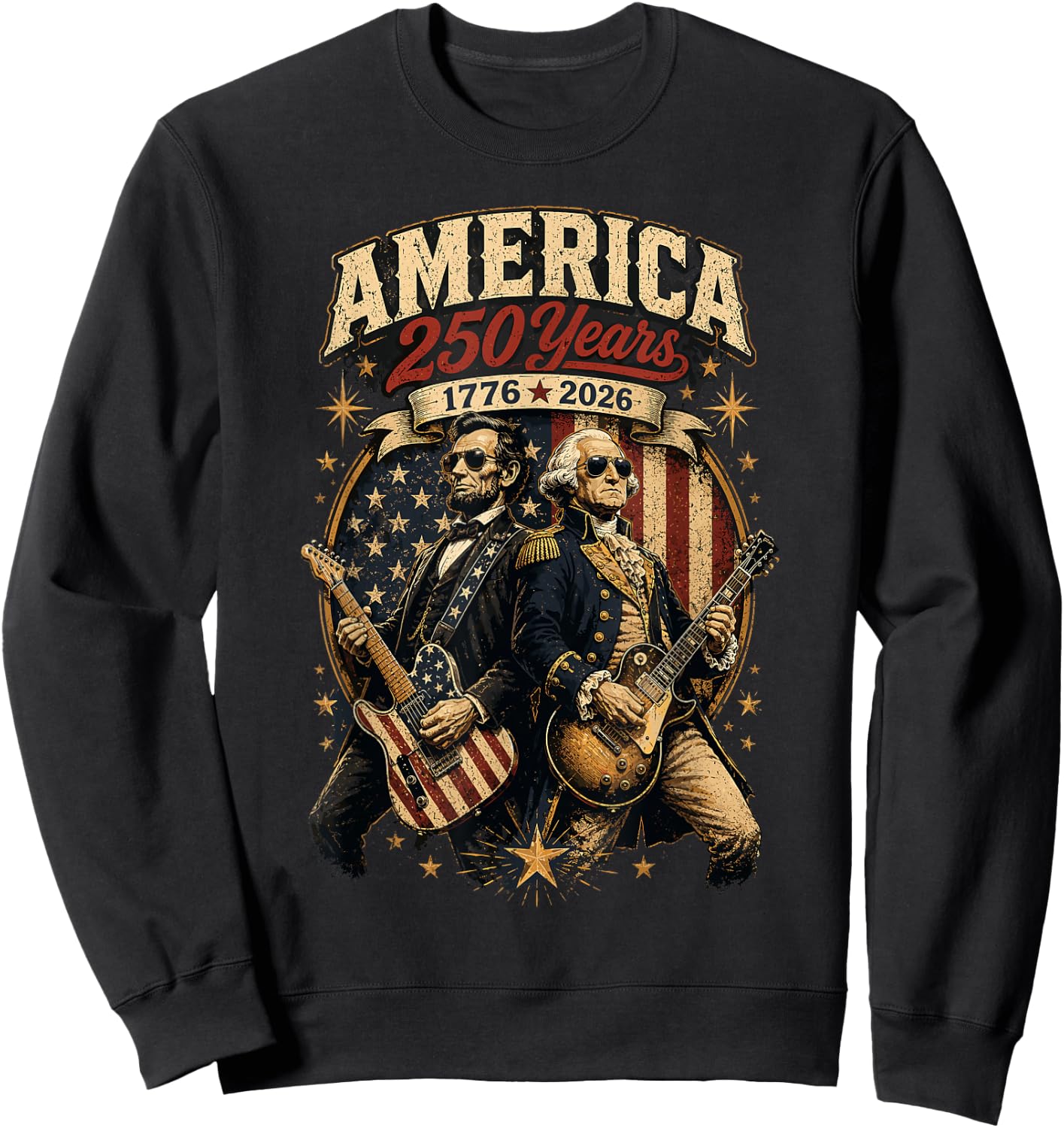 George Washington Abraham Lincoln Playing Guitar 4th July Sweatshirt - Sweatshirt | Black