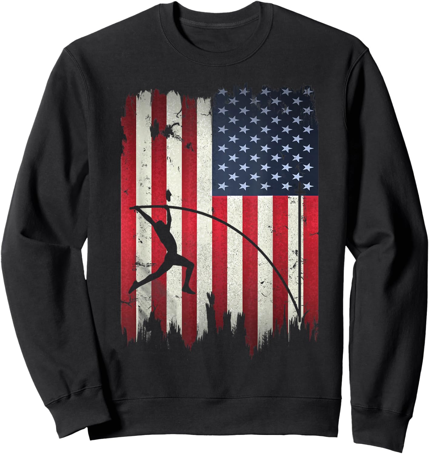 Pole Vault USA American Flag 4th of July Jump Sports Gift Sweatshirt - Sweatshirt | Black