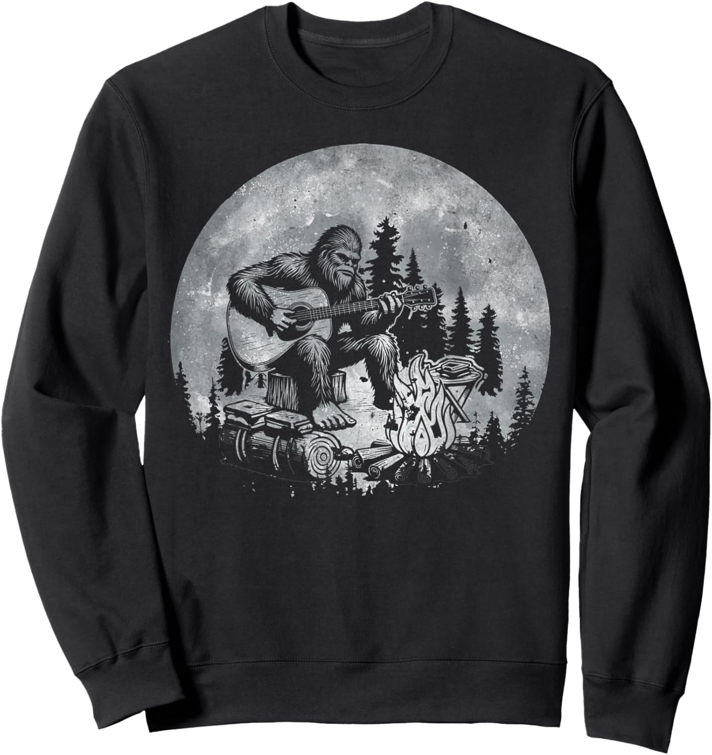 Rock Music Bigfoot Camping Full Moon Bigfoot Playing Guitar Sweatshirt - Sweatshirt | Black