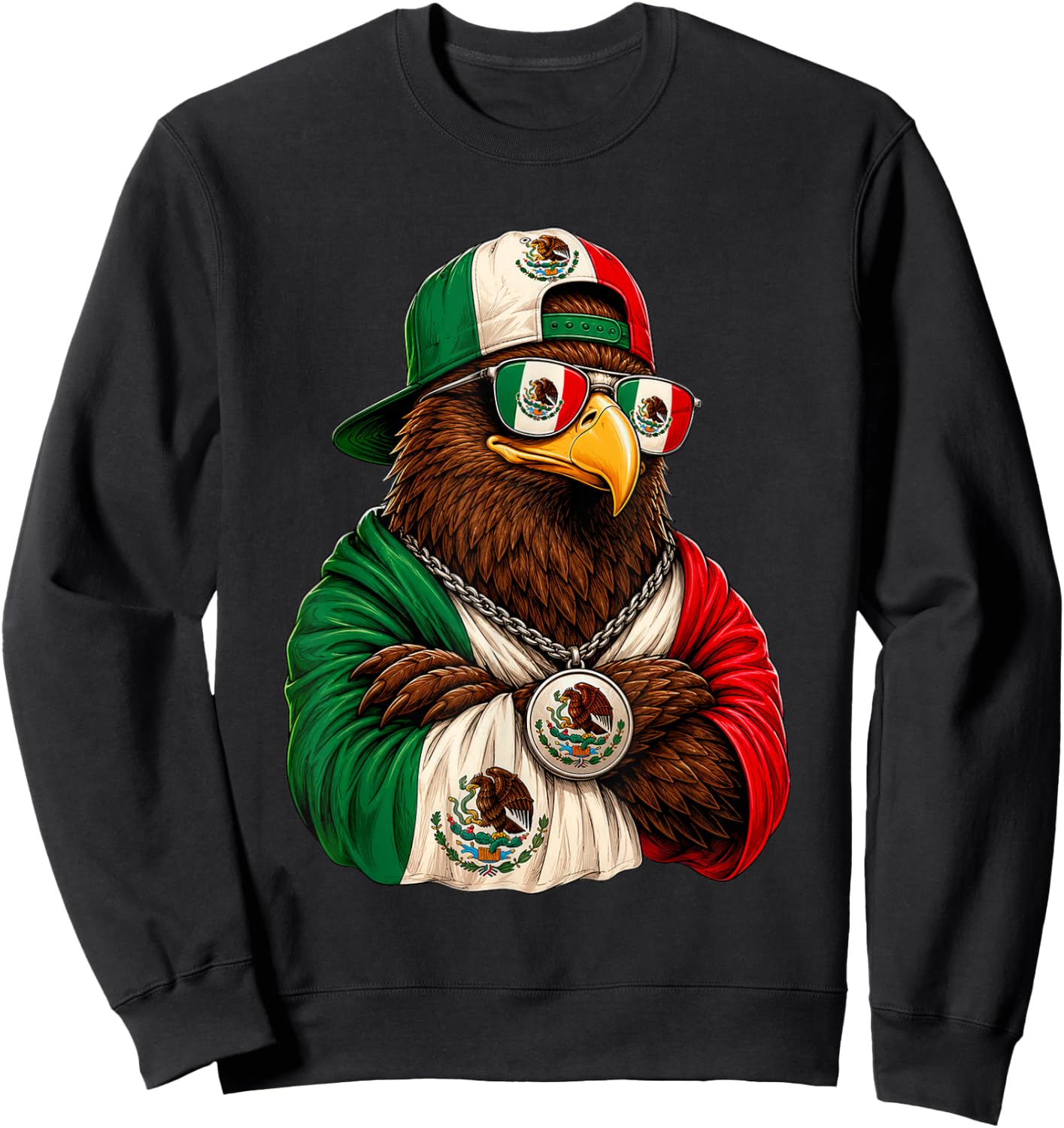 Mexico National Pride Mexican Eagle Flag Sweatshirt - Sweatshirt | Black