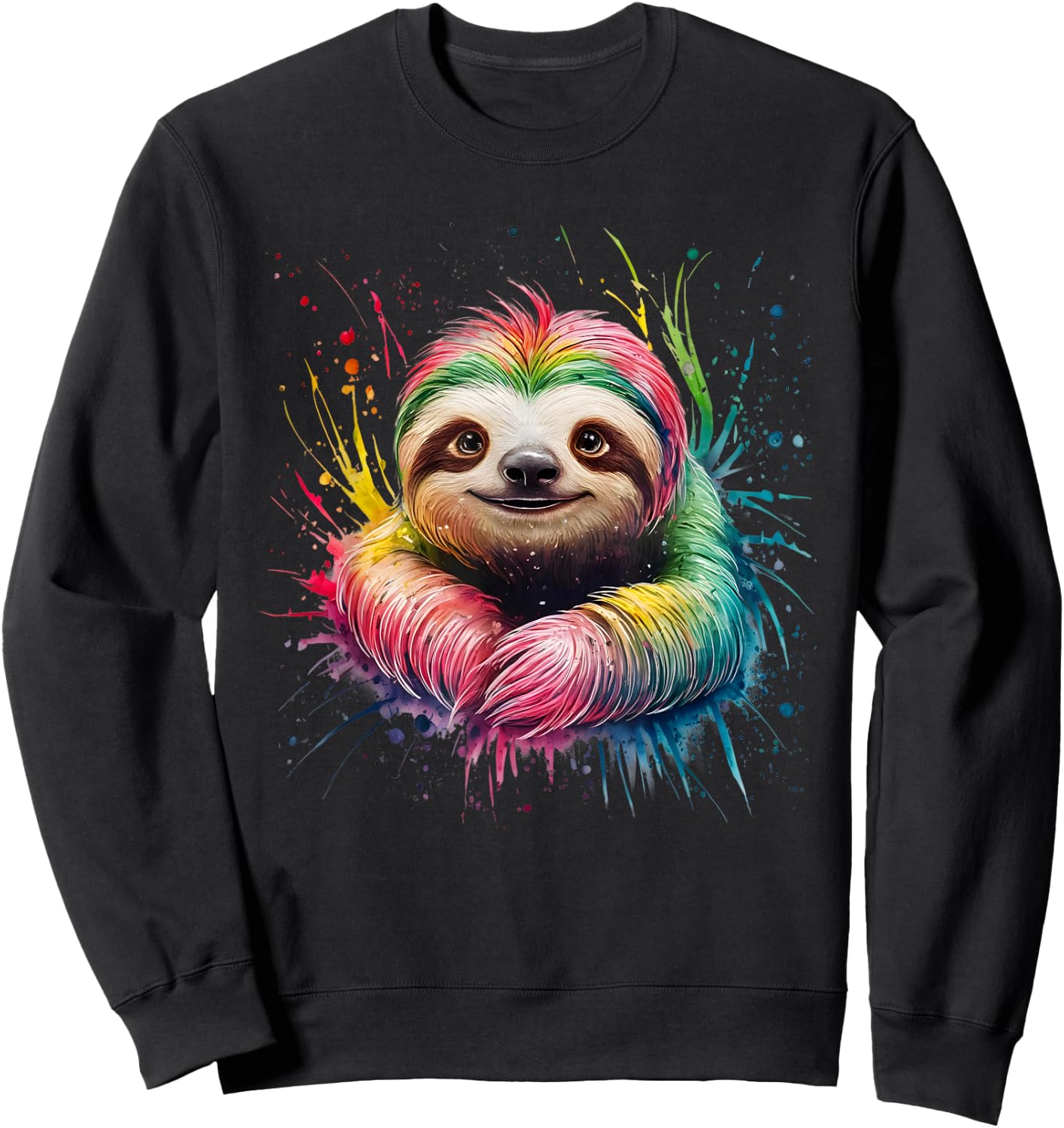Sloth Men's Women's Colourful Watercolour Sloth Sweatshirt - Sweatshirt | Black