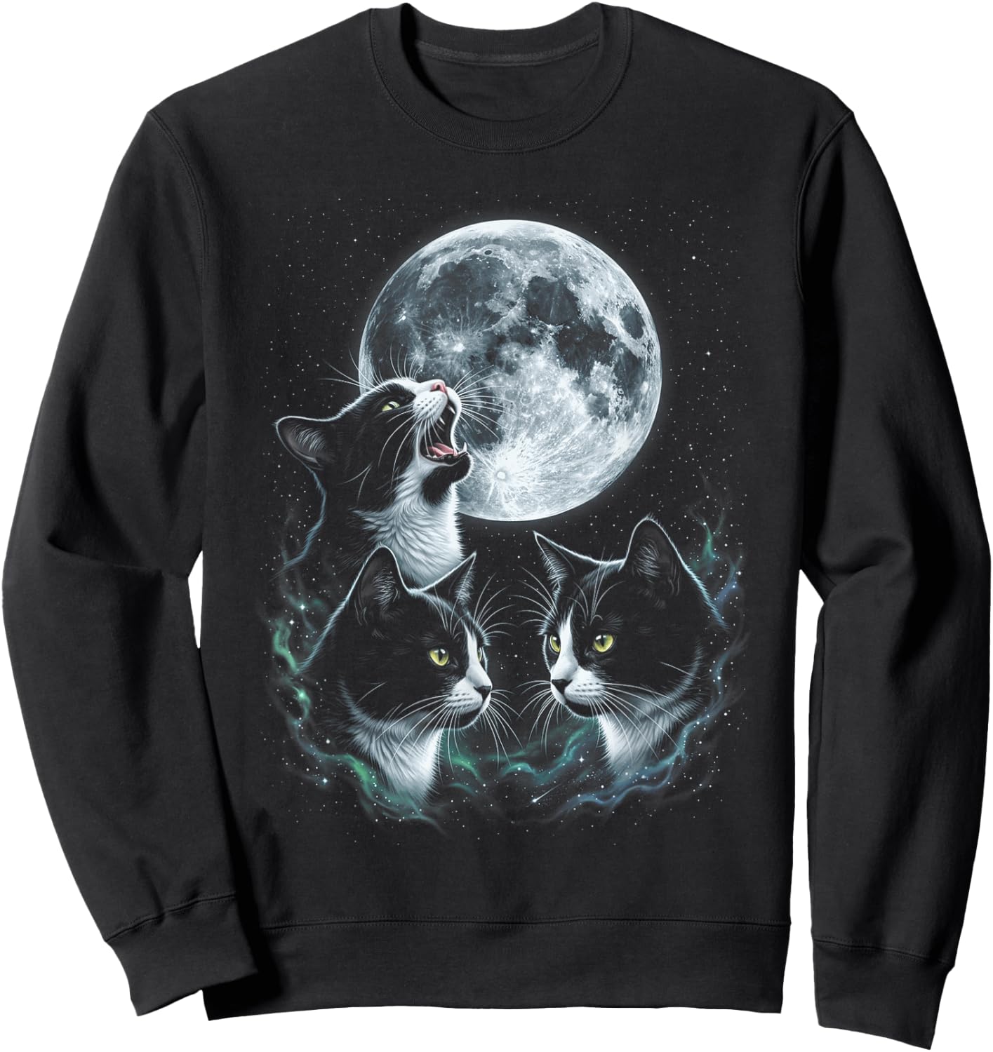 Howling At The Moon Tuxedo Cats Sweatshirt - Sweatshirt | Black