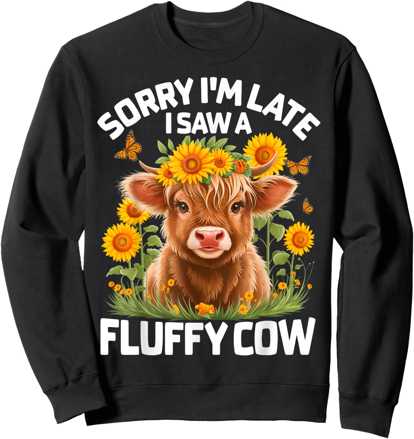 Cute Fluffy Highland Cow Design for Cow Lovers Sweatshirt - Sweatshirt | Black