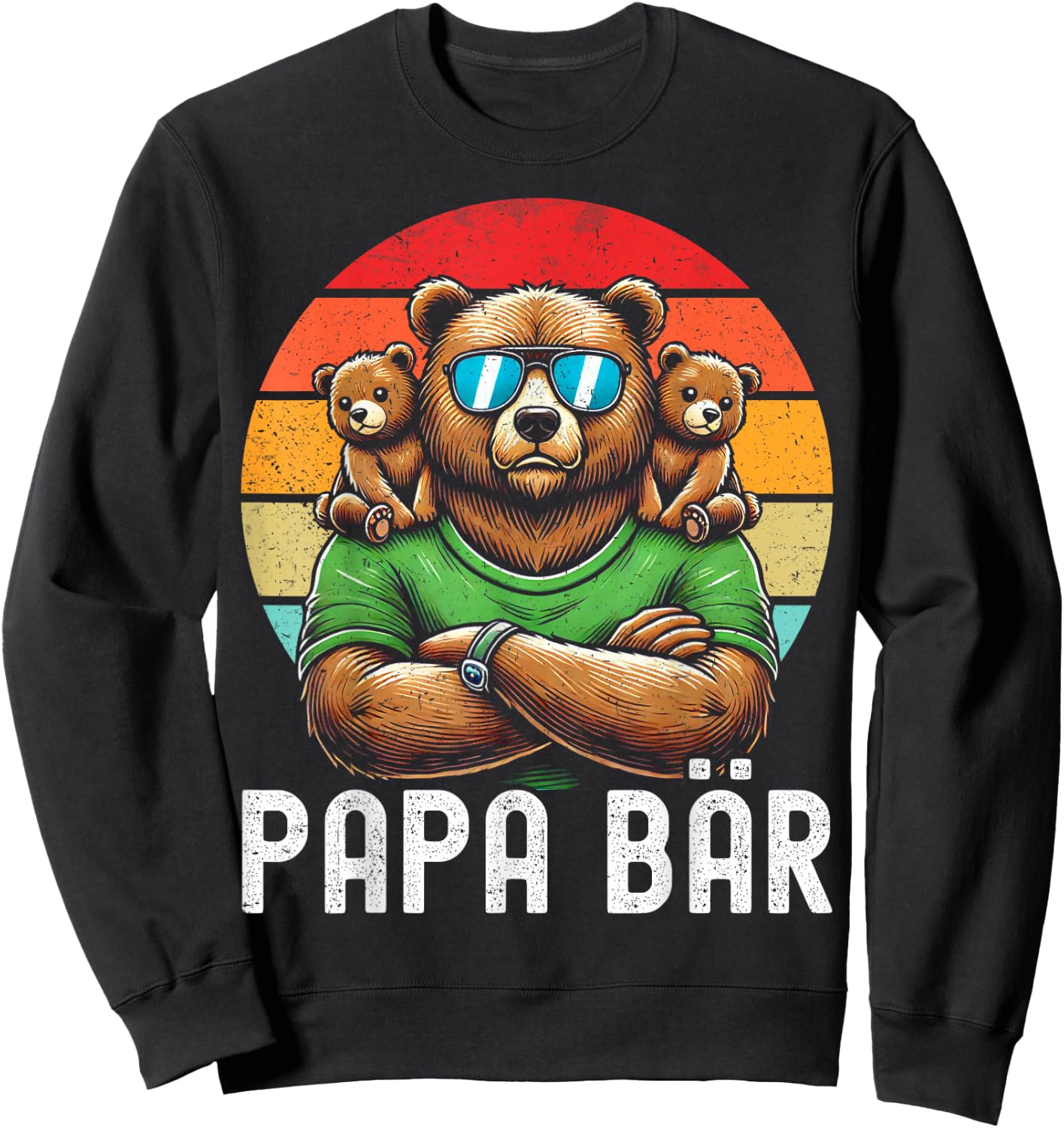 Papa Bär Papa Bear Vatertag Sohn Tochter Elternteil Retro Sweatshirt - Sweatshirt | Black