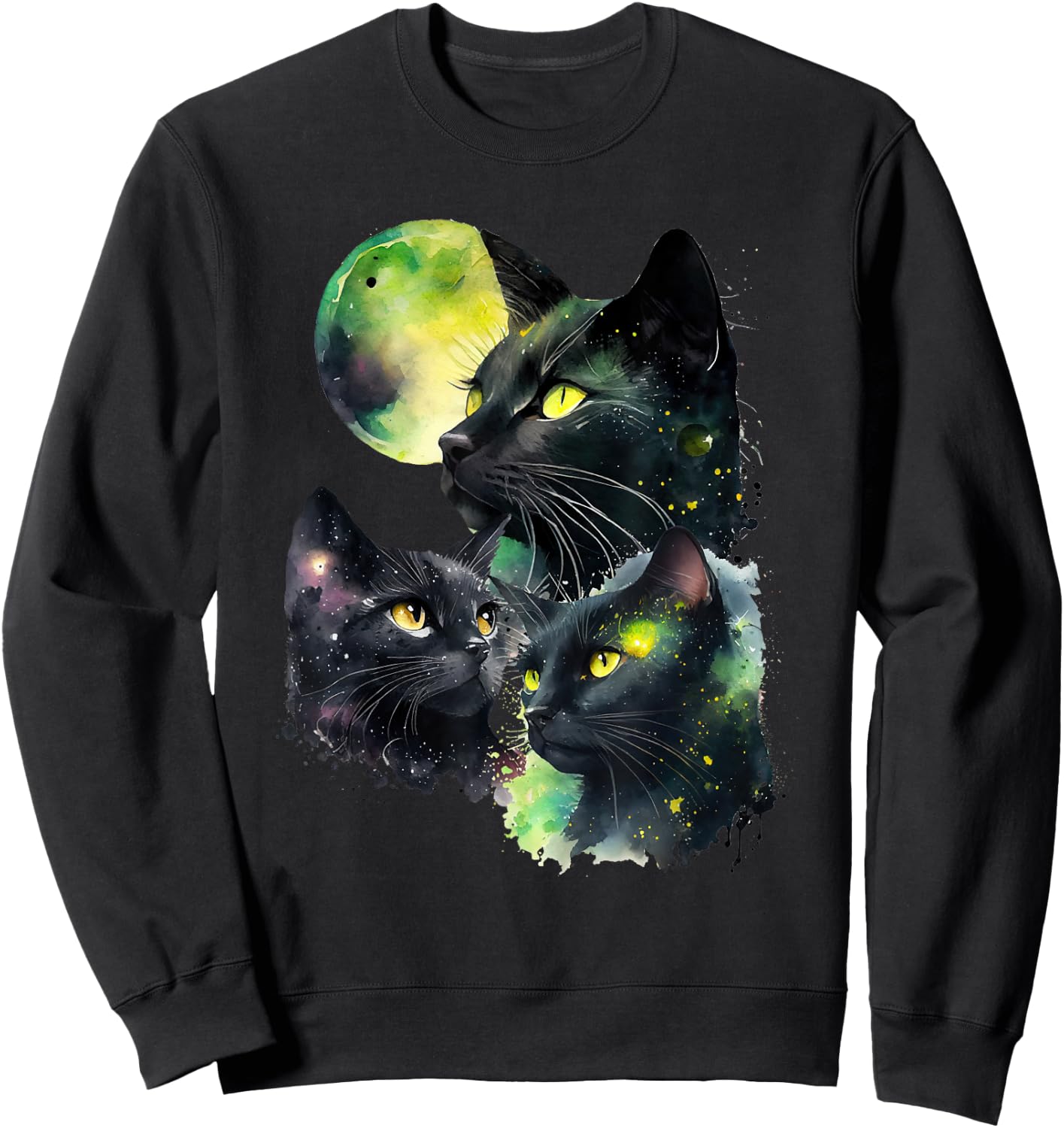 3 Black Cats and the Moon Vintage Style Cats Cute Kitty Sweatshirt - Sweatshirt | Black