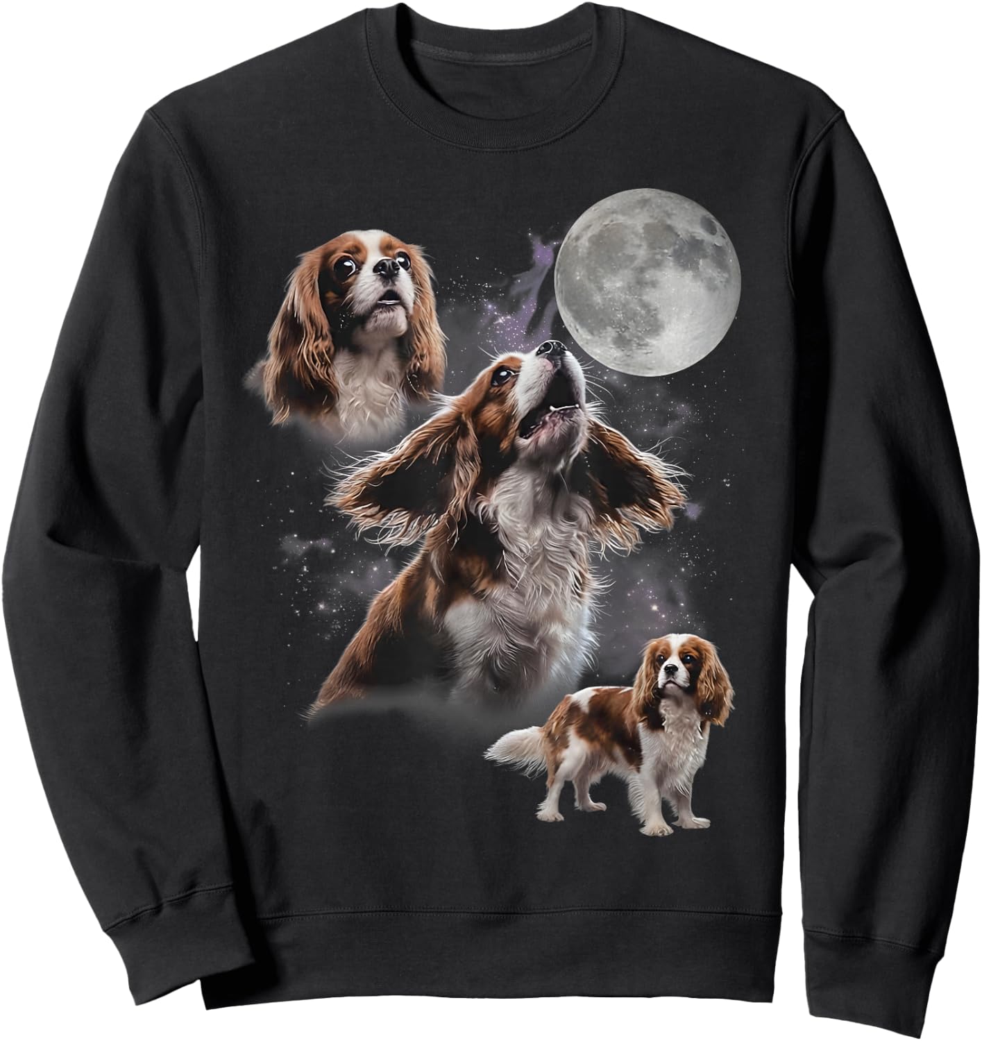 Cavalier King Charles Spaniel Howling At The Moon Sweatshirt - Sweatshirt | Black