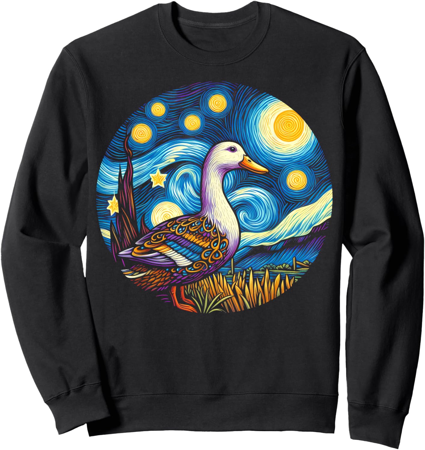 Duck Under Starry Night Sky Art Graphic Christmas Sweatshirt - Sweatshirt | Black