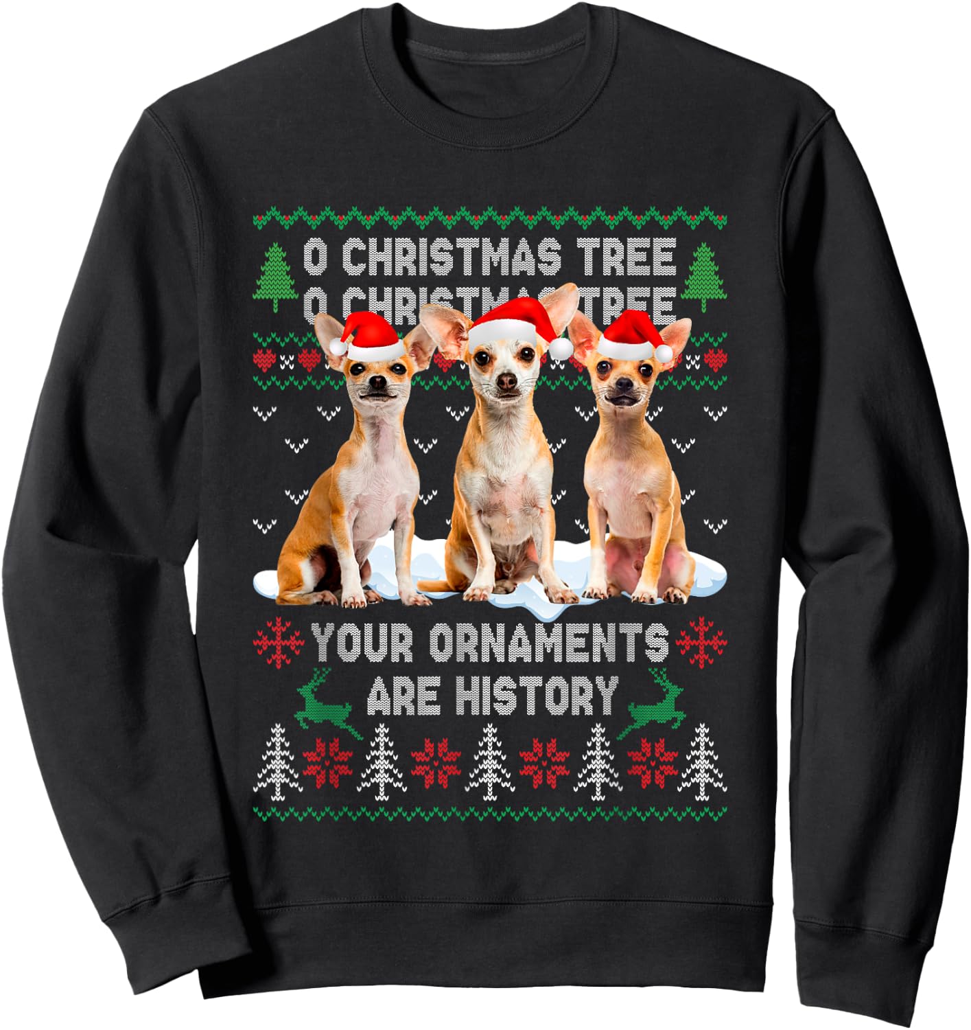 Cute Chihuahua Dog Oh Christmas Tree Ugly Xmas Women Kids Sweatshirt - Sweatshirt | Black