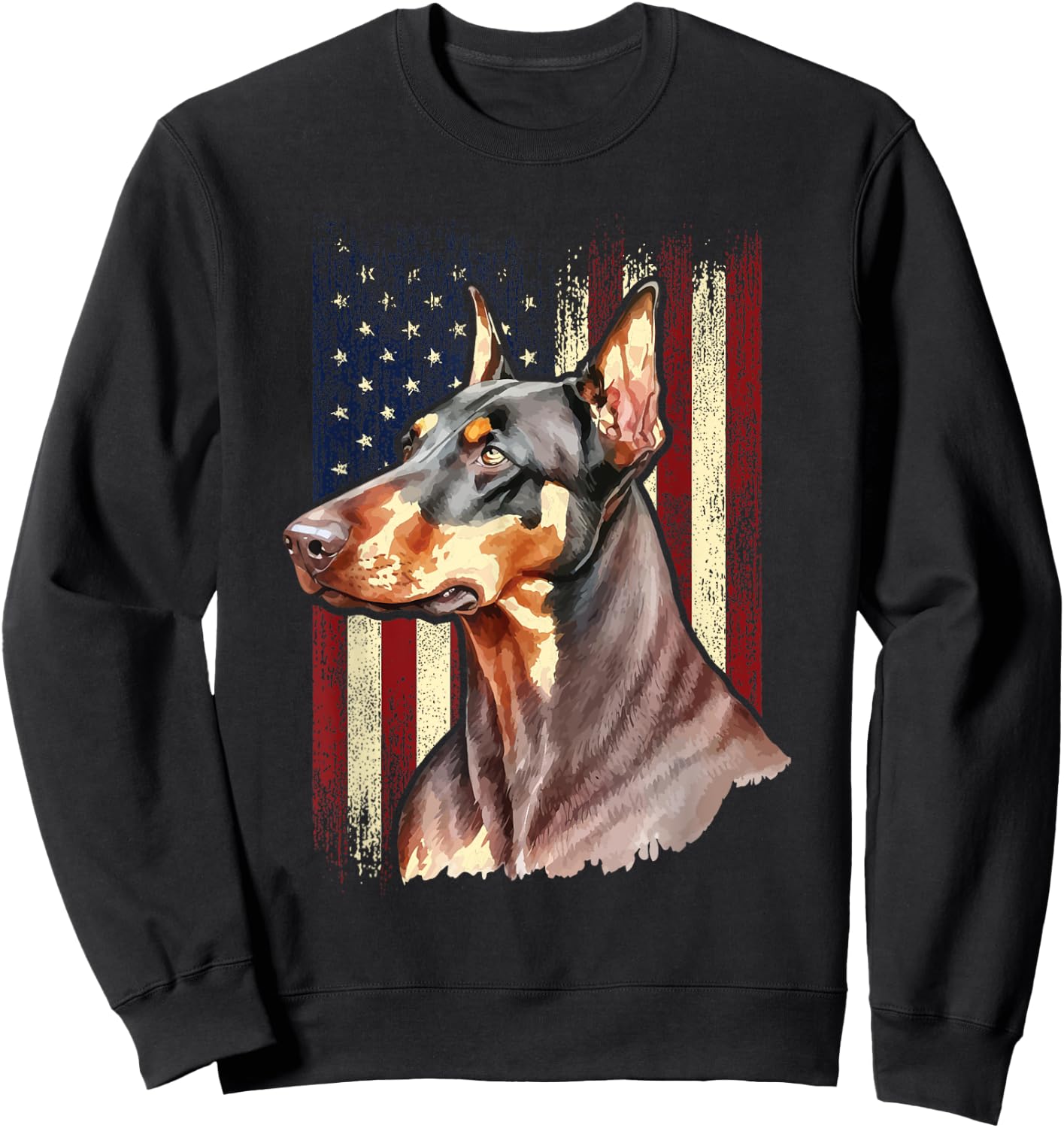 USA American Flag Doberman - Canine Pet Lover Dog Trainer Sweatshirt - Sweatshirt | Black