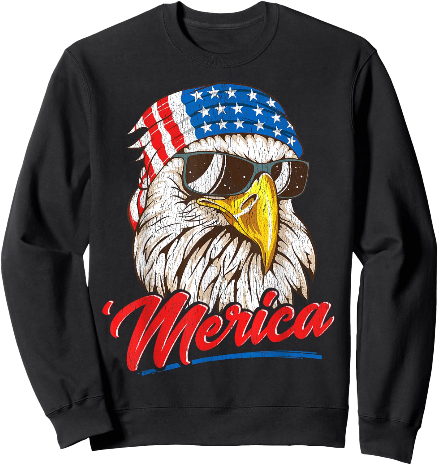 Bald Eagle Merica 80s Mullet Eagle America USA 4th of July Men Sweatshirt - Sweatshirt | Black