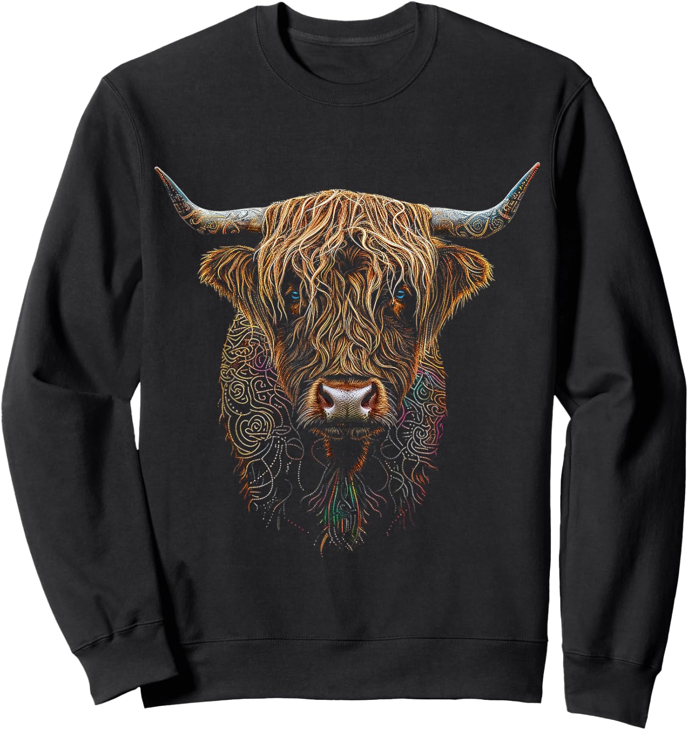Highland Cow Mandala Animal Art Graphic Highland Cow Sweatshirt - Sweatshirt | Black
