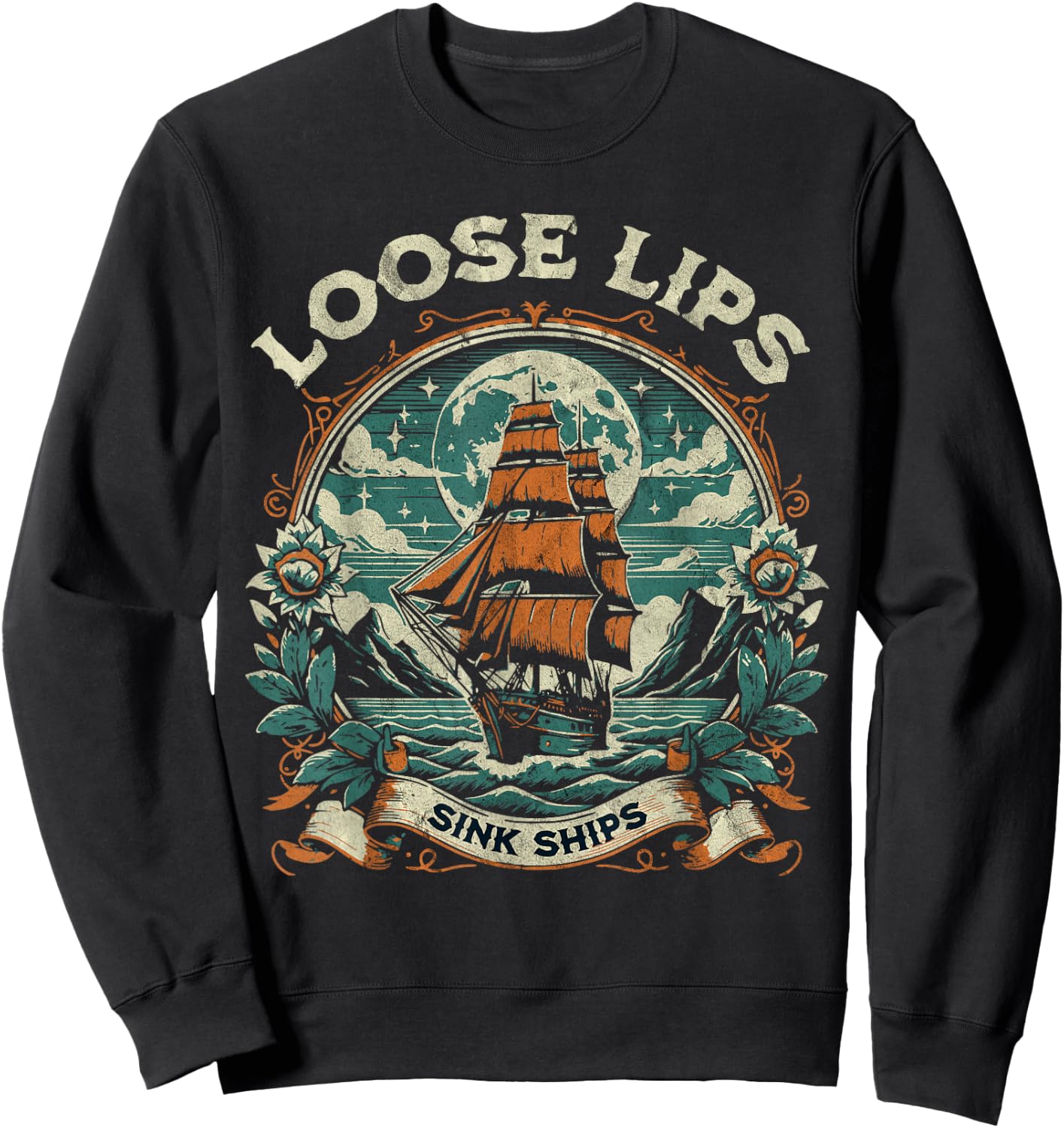 Vintage Loose Lips Sink Ships Traditional Nautical Sailor Sweatshirt - Sweatshirt | Black