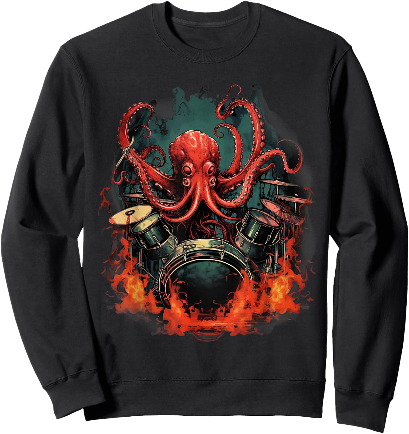 Octopus Japanese Playing Drums Drummer Drumming Musician Sweatshirt - Sweatshirt | Black