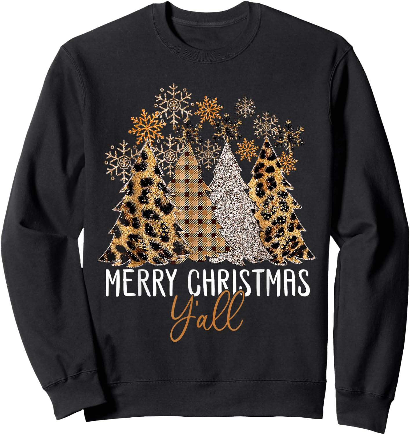 Family 2024 Merry Christmas Y'All Tree Leopard Pajamas Sweatshirt - Sweatshirt | Black