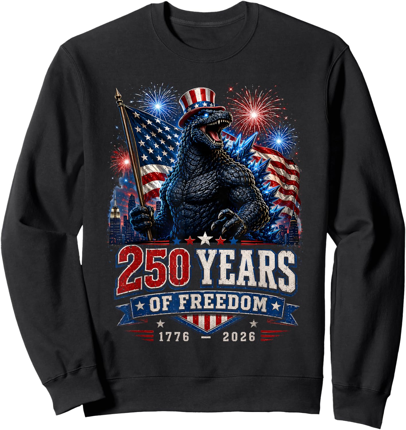 Kaiju Monster Japanese 250 Years 1776 2026 4th of July Sweatshirt - Sweatshirt | Black
