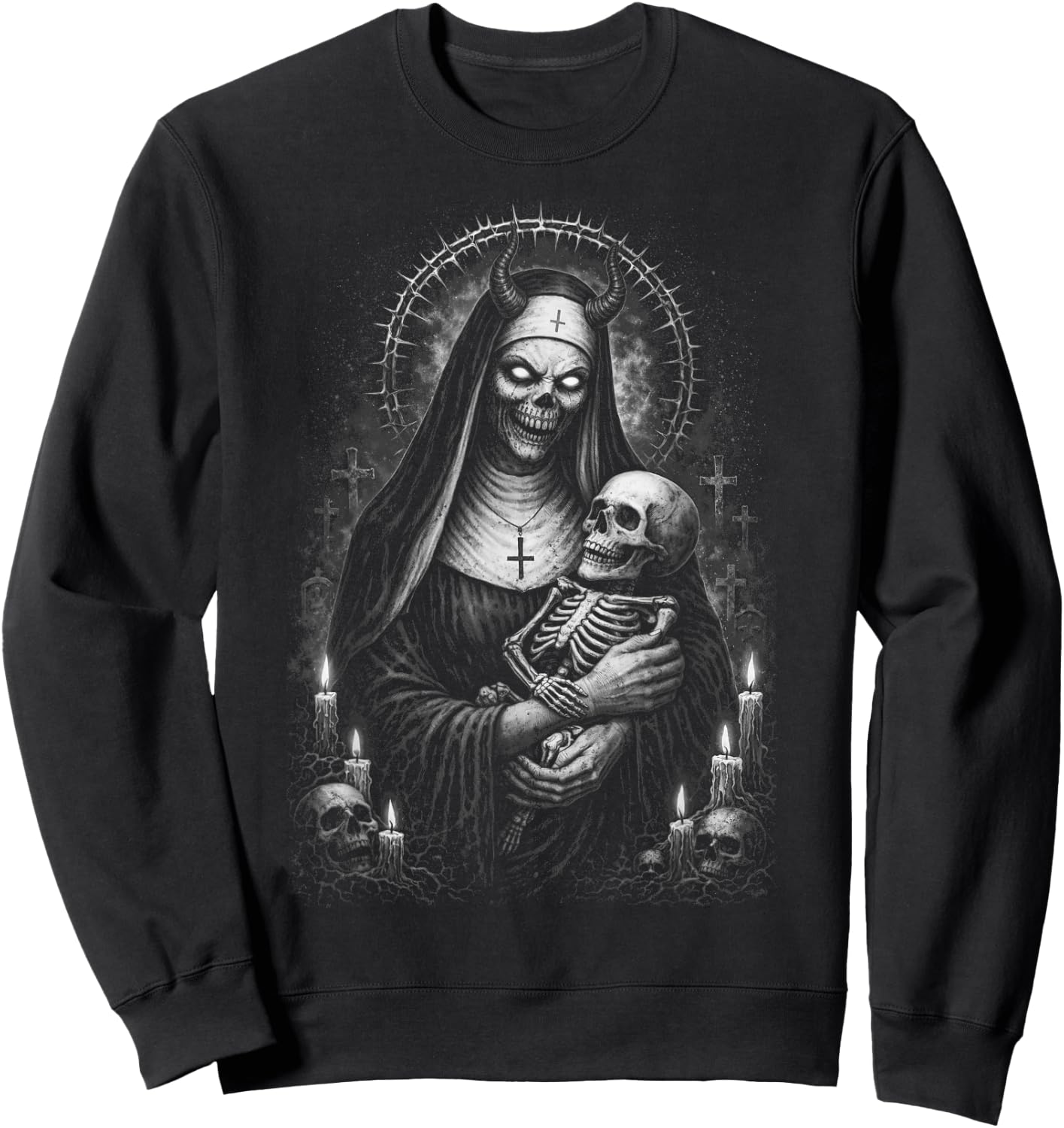 Demonic Nun Gothic Horror Dark Occult Creepy Unholy Sweatshirt - Sweatshirt | Black