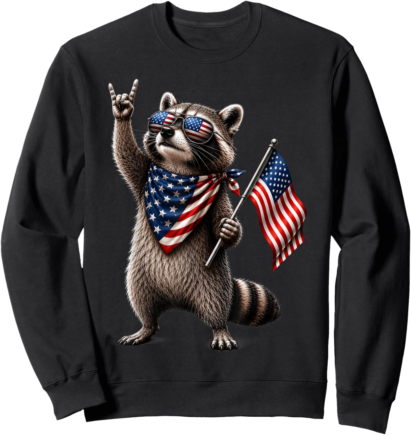 Patriotic Raccoon USA Flag Vintage Fourth of July Sweatshirt - Sweatshirt | Black