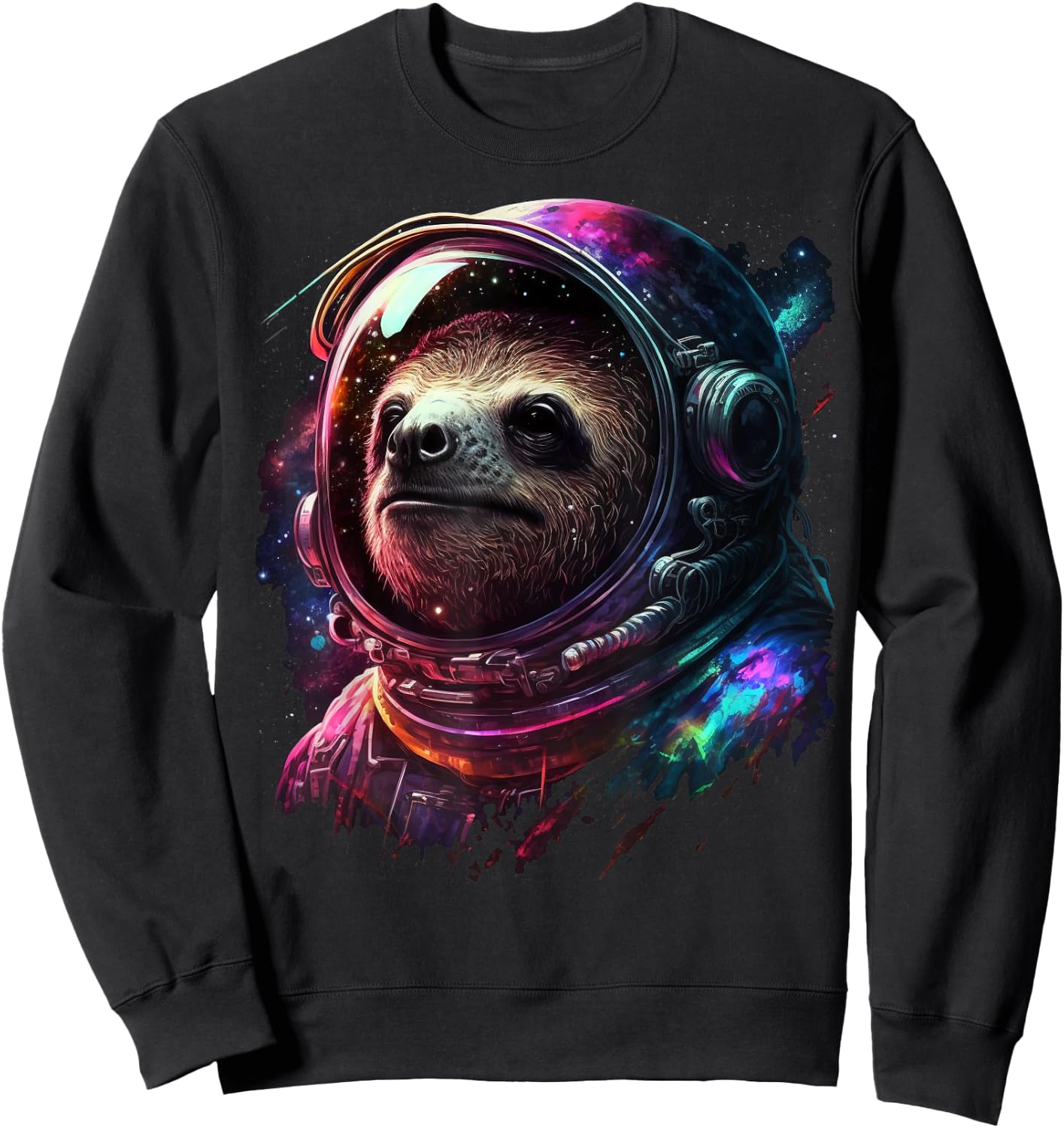 Sloth Astronaut in Space Suit Colorful Cosmos Explorer Sweatshirt - Sweatshirt | Black