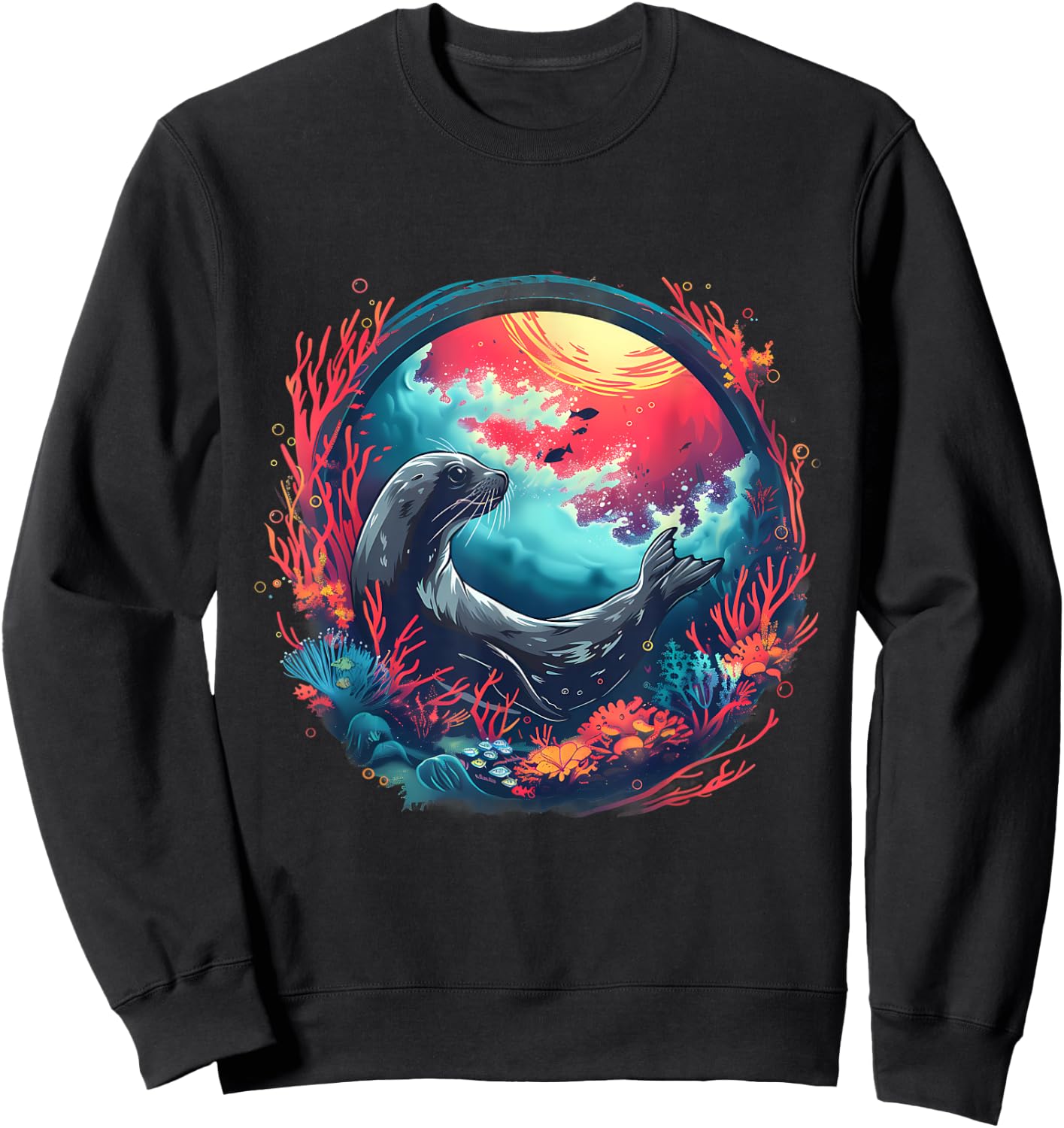 Seal Ocean Sea Animal Sea Ocean Seal Artwork Marine Mammal Sweatshirt - Sweatshirt | Black