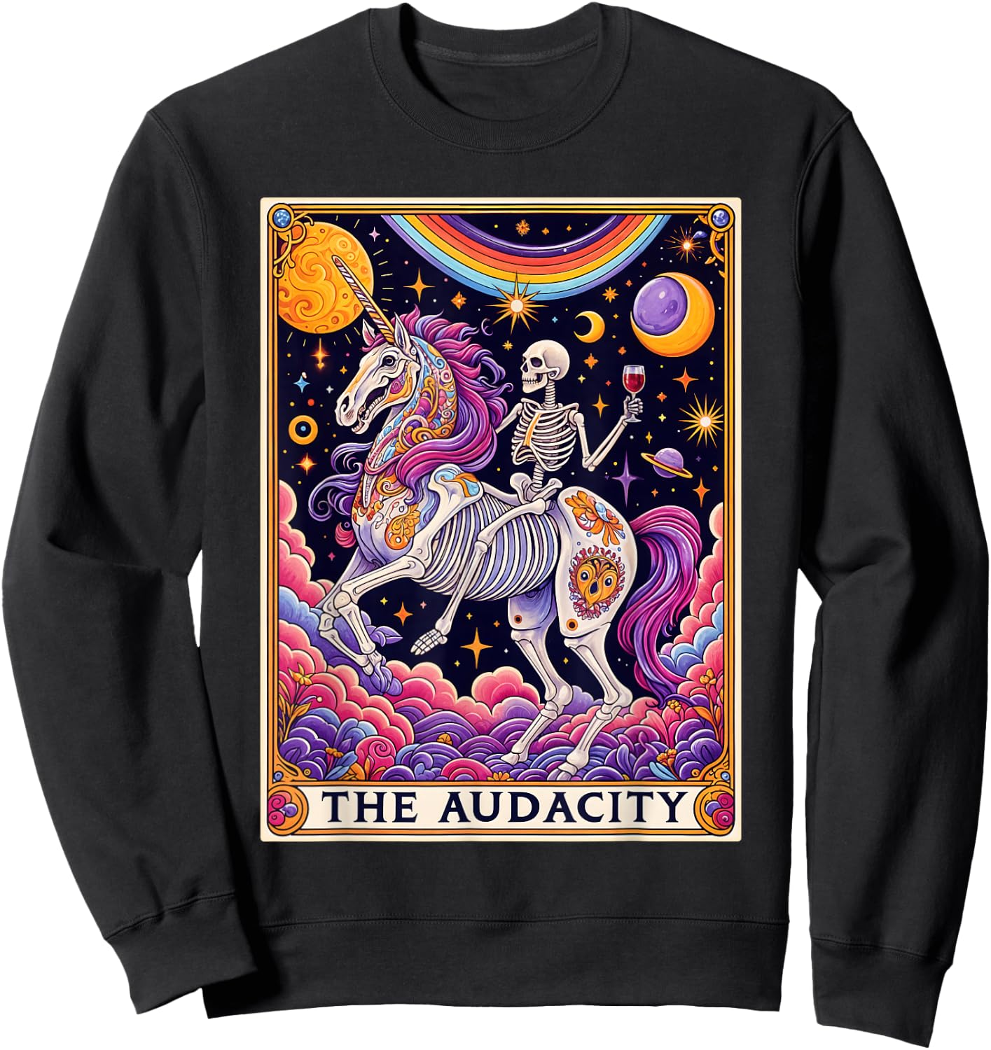 The Audacity Tarot Card Shirt Rainbow Skeleton Unicorn Lovers , black Sweatshirt - Sweatshirt | Black