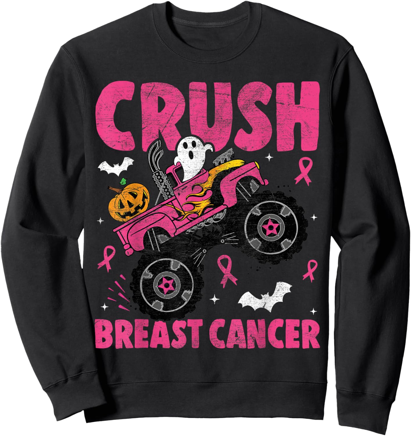 Crush Breast Cancer Awareness Monster Truck Halloween kids Sweatshirt - Sweatshirt | Black