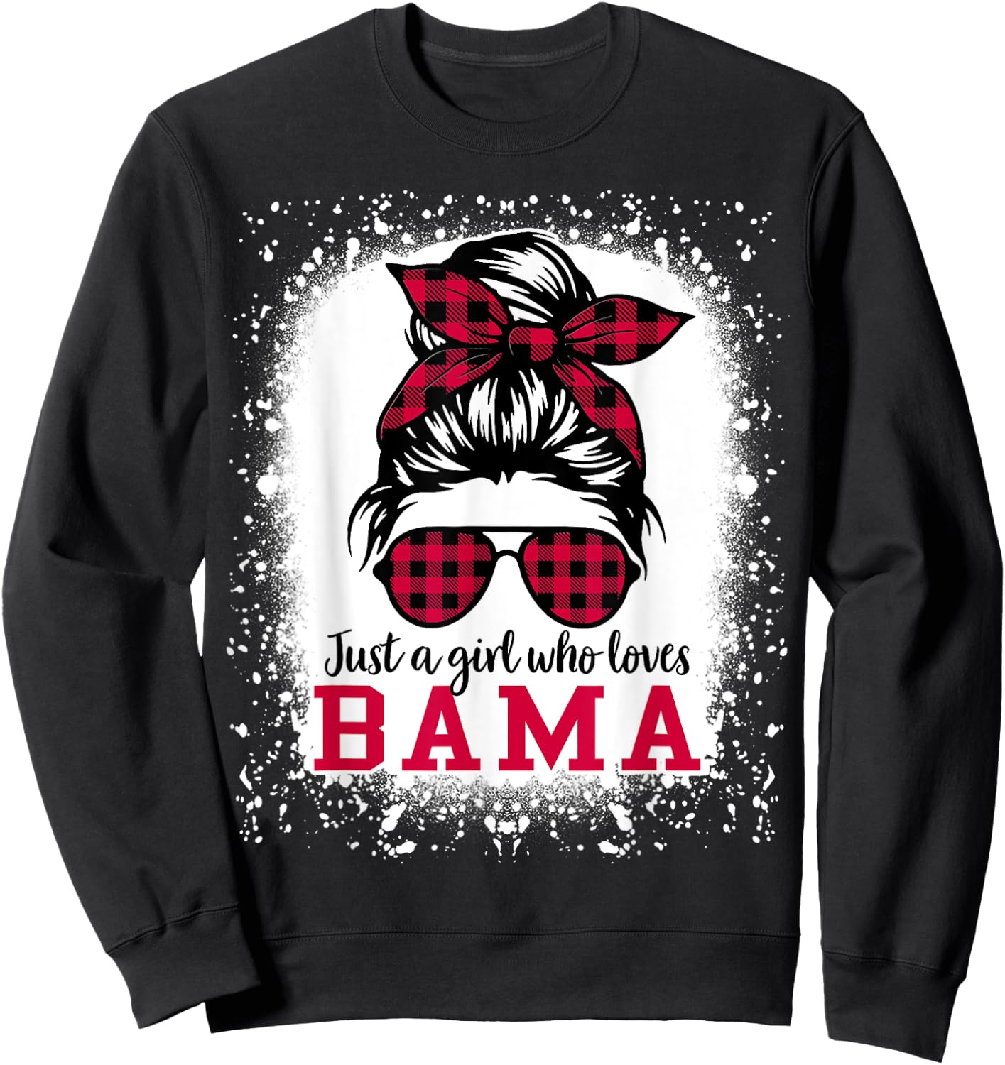 BAMA ALABAMA Women Girls Messy Bun Hair, Alabama State Pride Sweatshirt - Sweatshirt | Black