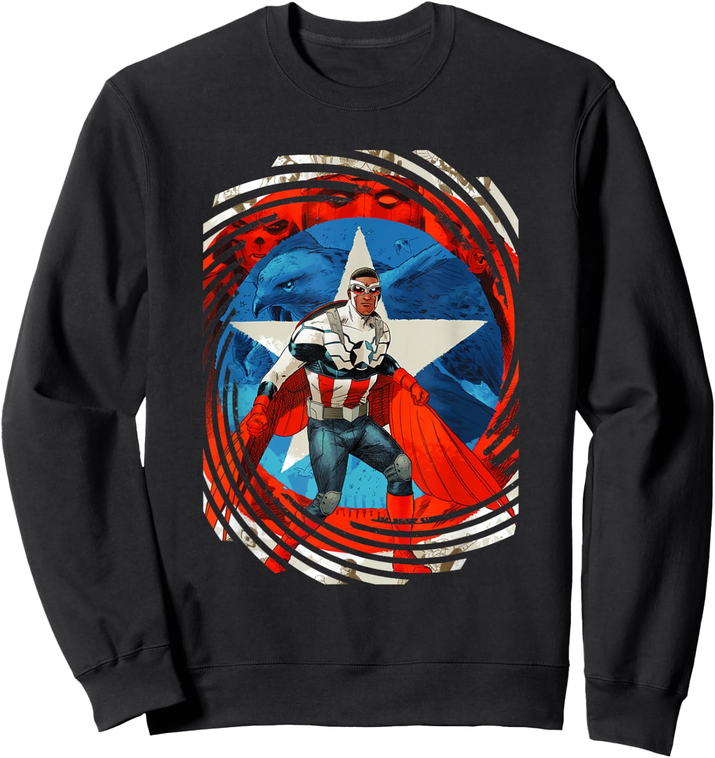 Marvel Comics Retro Classic Sam Wilson Captain America Swirl Sweatshirt - Sweatshirt | Black
