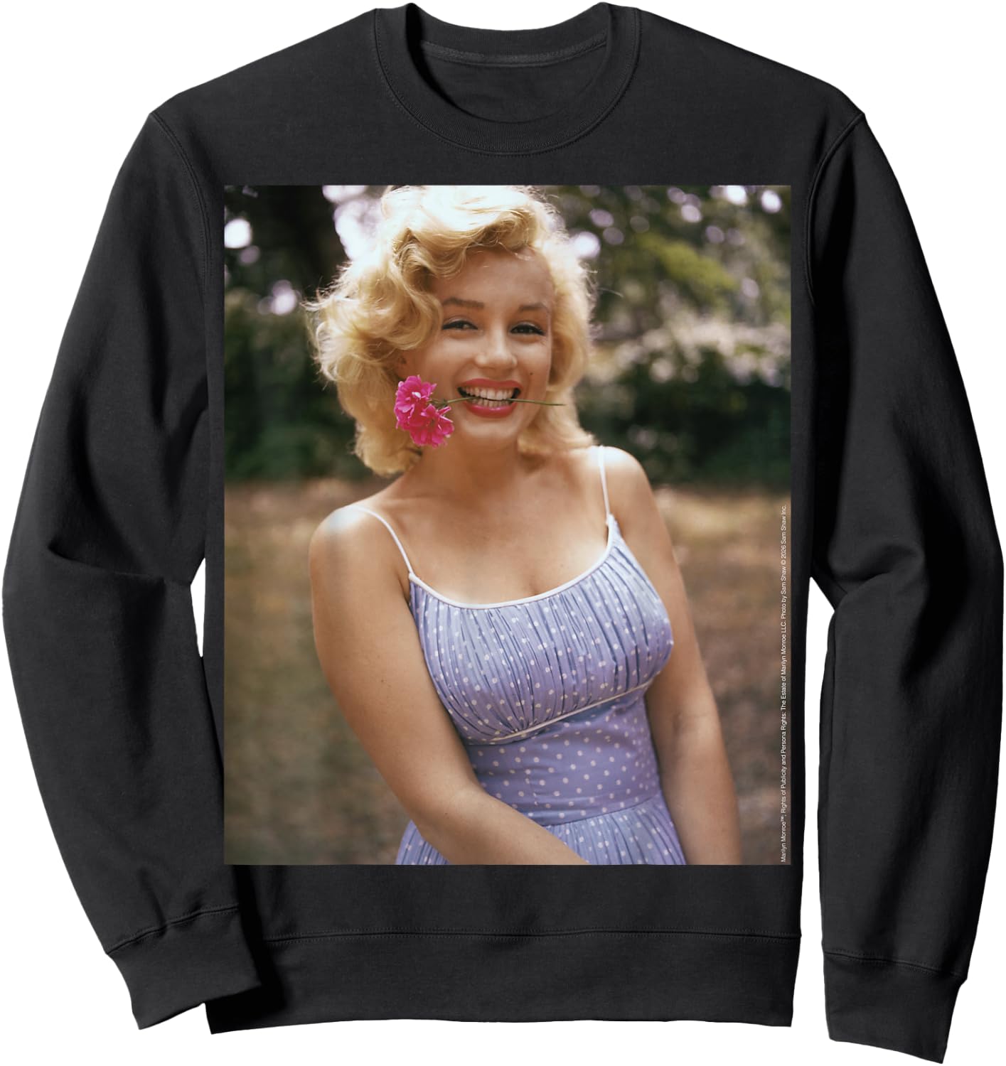 Blue Dress Smiling with Flower Color Portrait by Sam Shaw Sweatshirt - Sweatshirt | Black