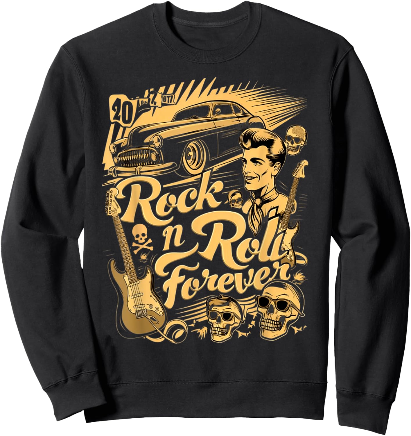 Vintage Rock n Roll Retro Rockabilly 1950s , Black, S Sweatshirt - Sweatshirt | Black