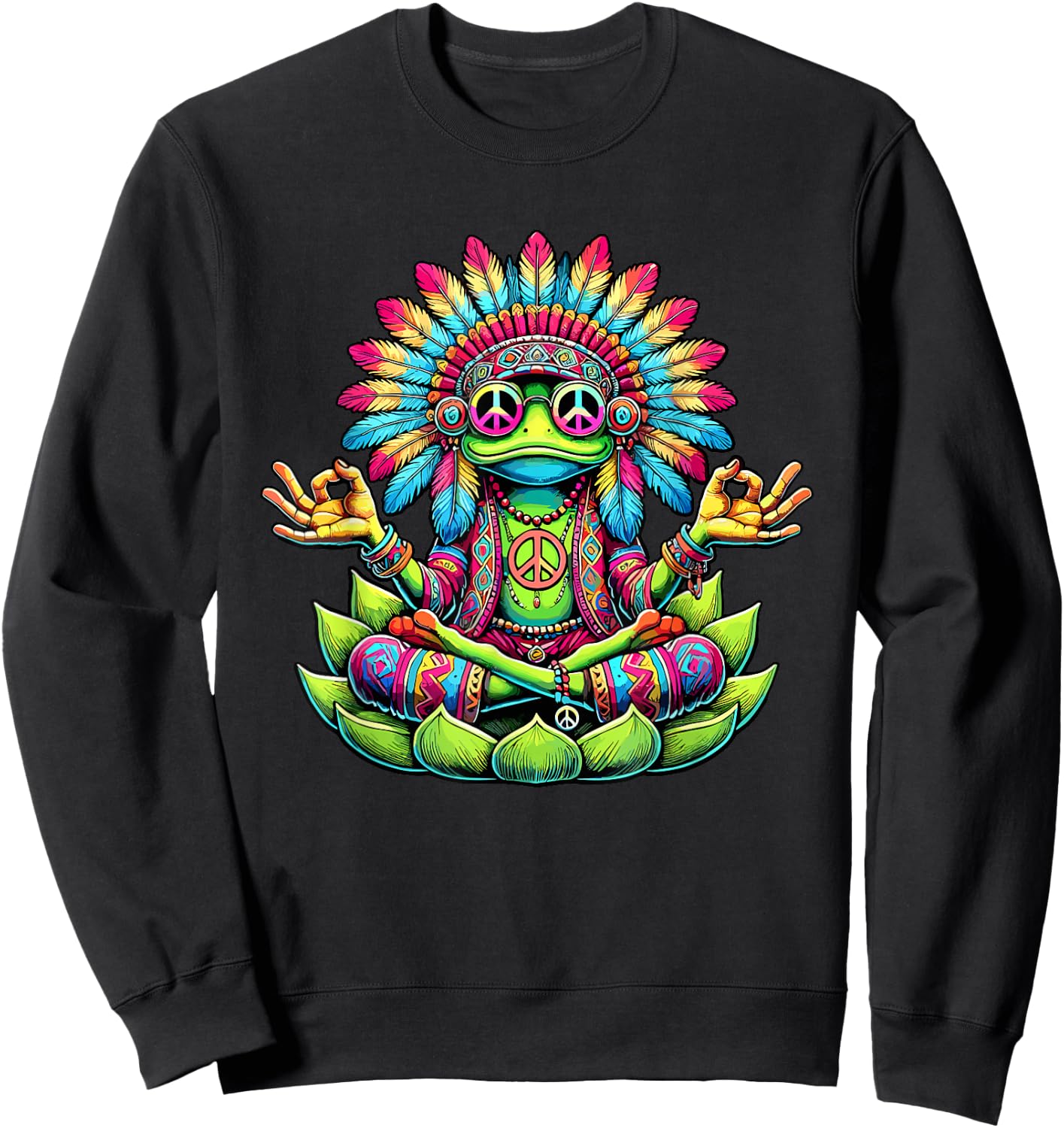 Hippie Frog 60s 70s Costume Sunglasses Peace Sign , Black, S Sweatshirt - Sweatshirt | Black