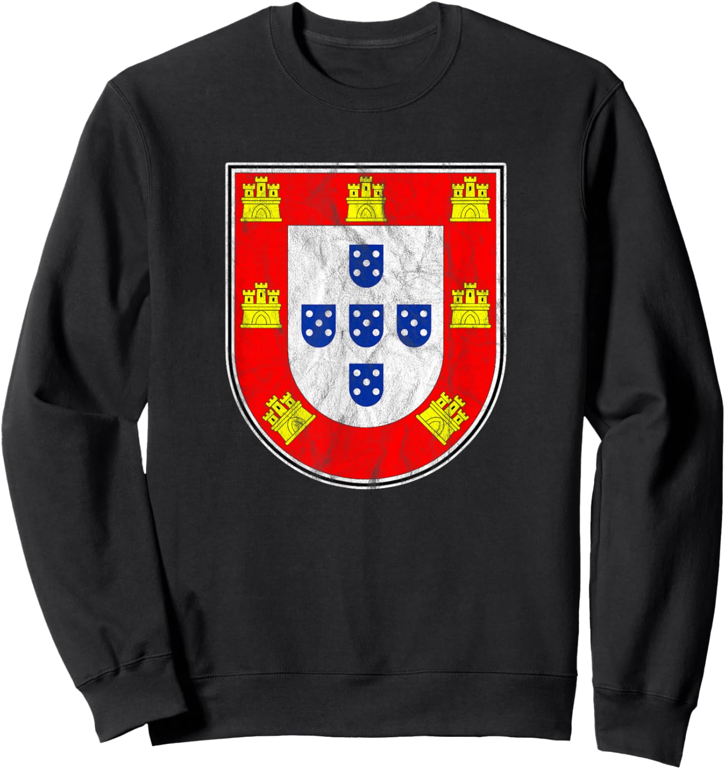 Portugal Quinas - Portuguese Flag Retro Distressed Sweatshirt - Sweatshirt | Black