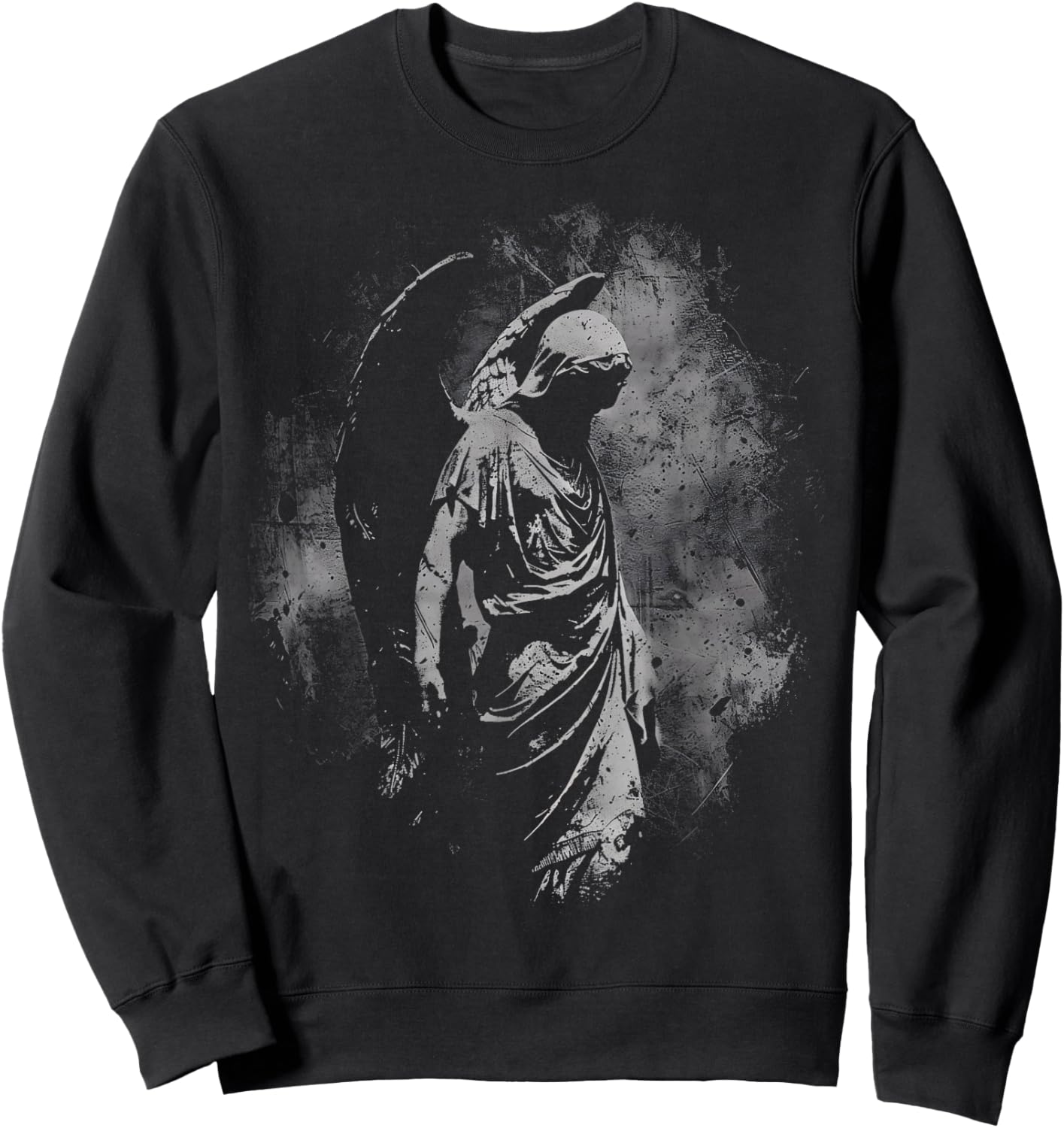Goth Angel Fallen Statue Dark Art Occult Grunge Alt Horror , Small, Black Sweatshirt - Sweatshirt | Black